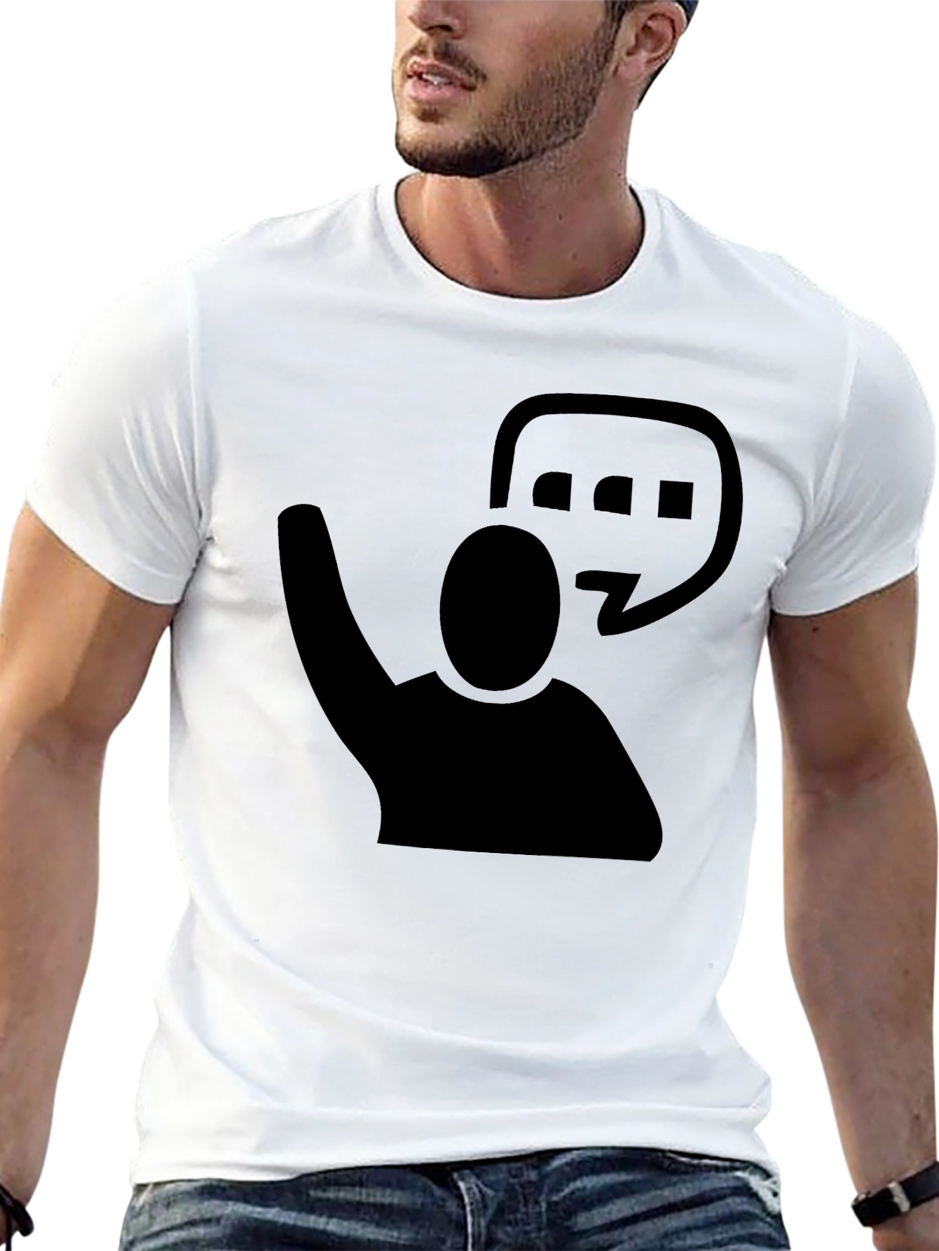 Black Graphic Tee - Raised Hand & Speech Bubble