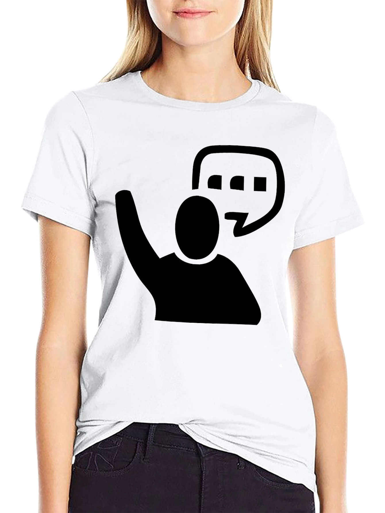 Black Graphic Tee - Raised Hand & Speech Bubble