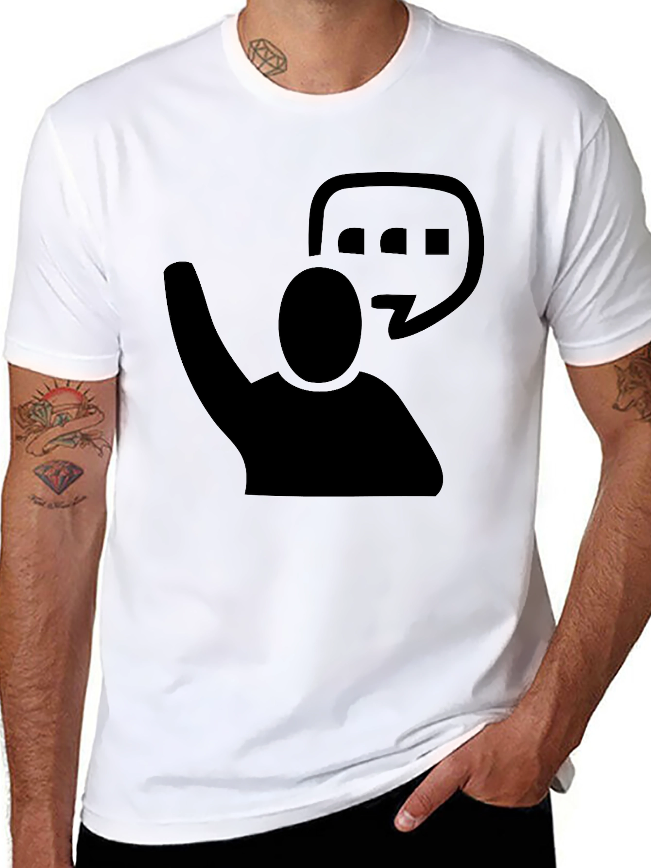 Black Graphic Tee - Raised Hand & Speech Bubble