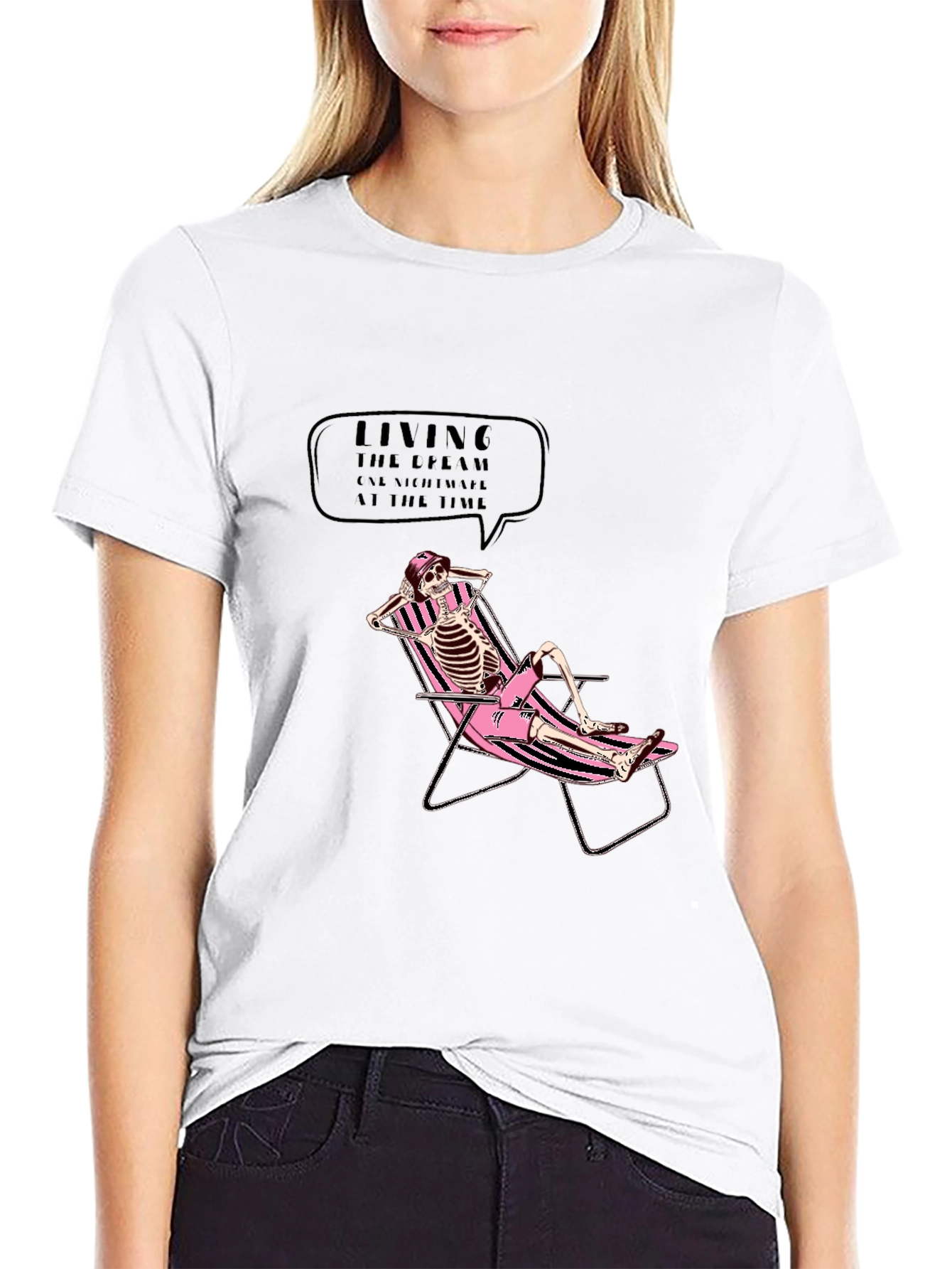 Relaxed Skeleton Graphic Tee - Living the Dream T-Shirt