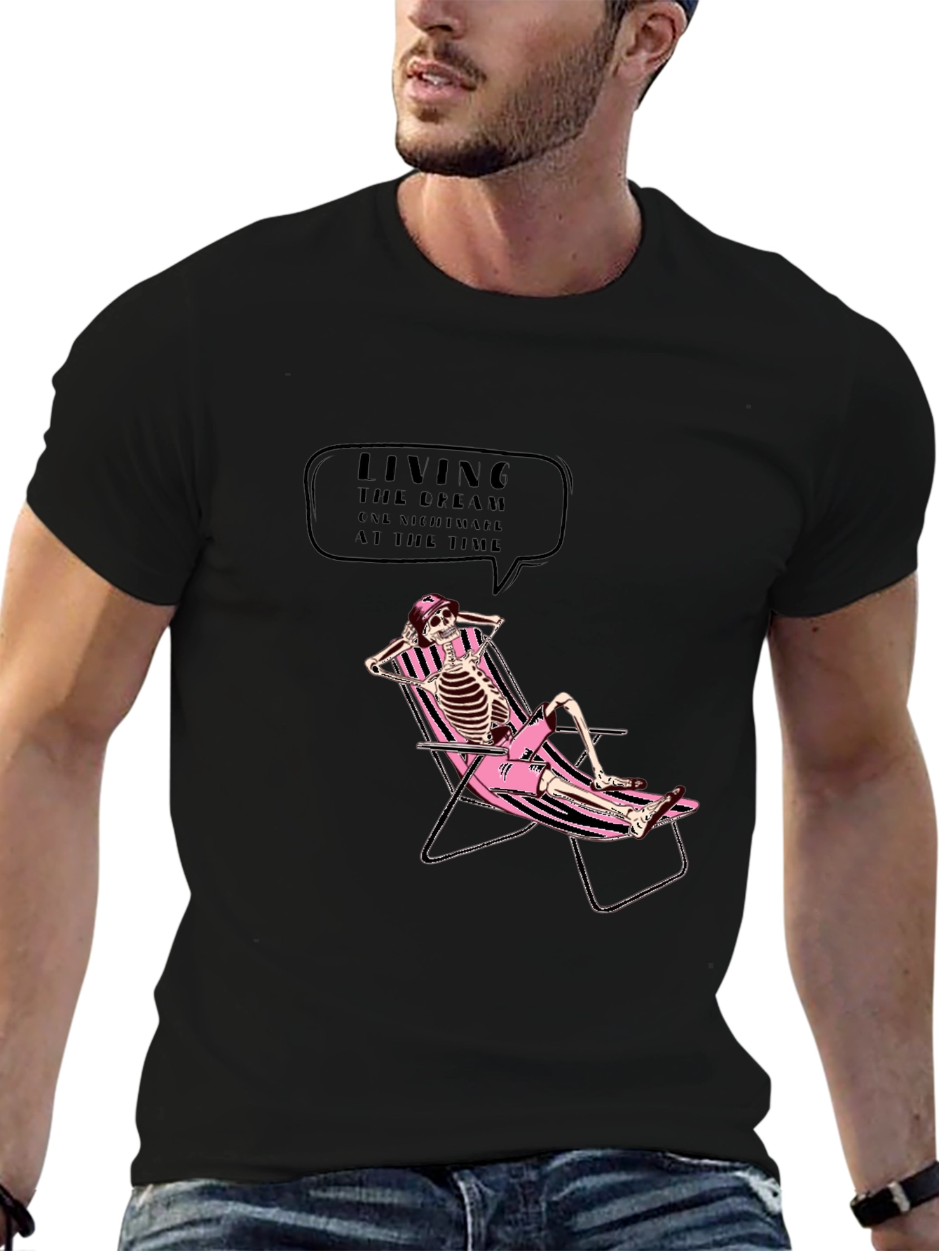 Relaxed Skeleton Graphic Tee - Living the Dream T-Shirt