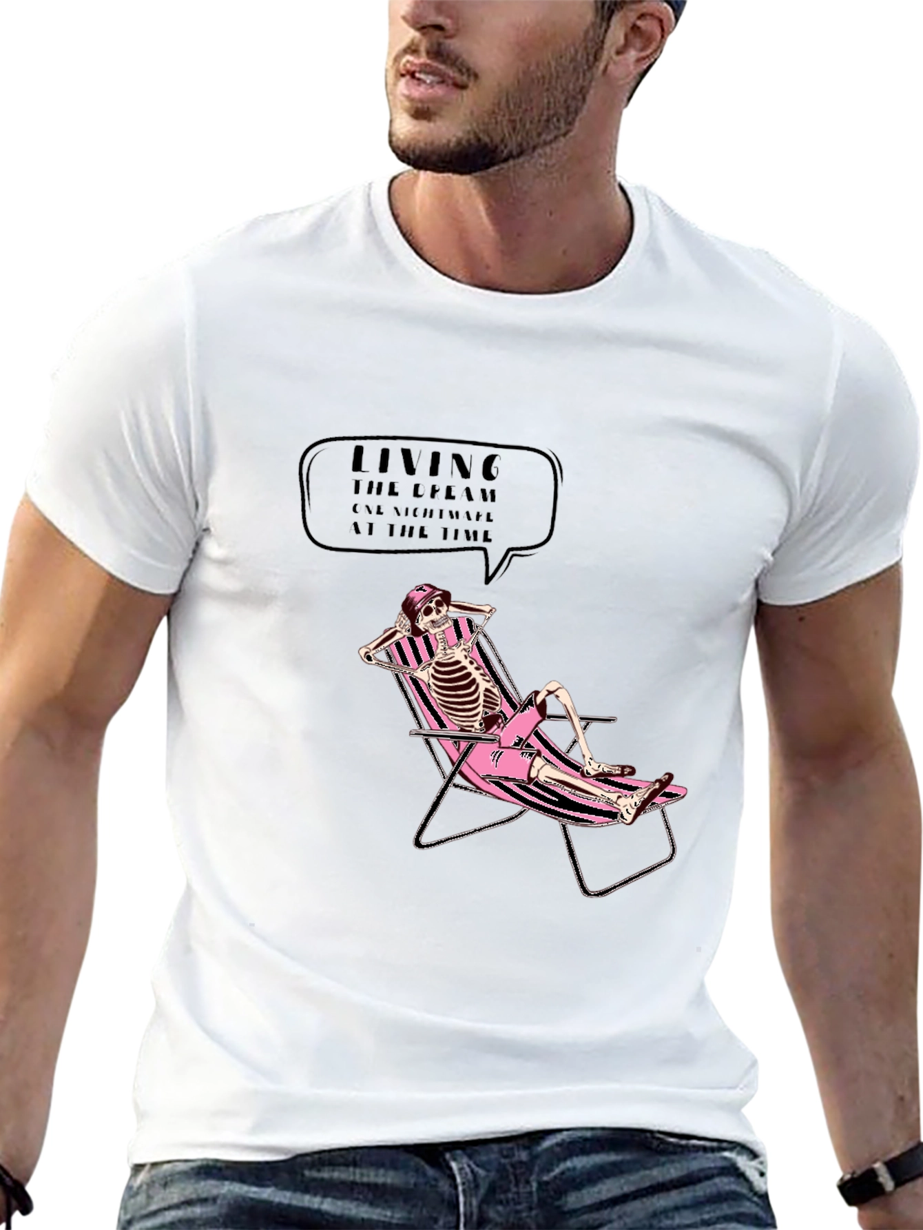 Relaxed Skeleton Graphic Tee - Living the Dream T-Shirt