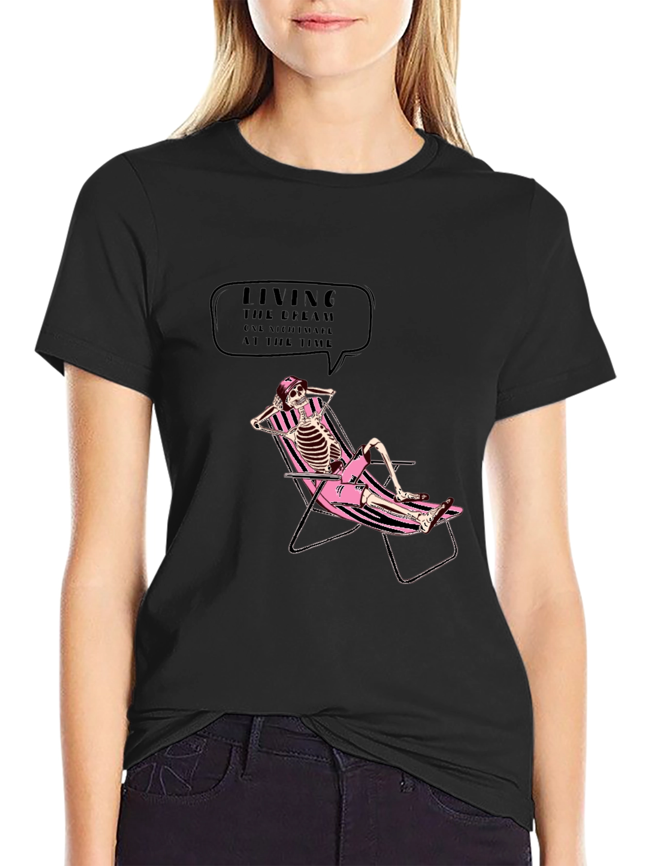 Relaxed Skeleton Graphic Tee - Living the Dream T-Shirt