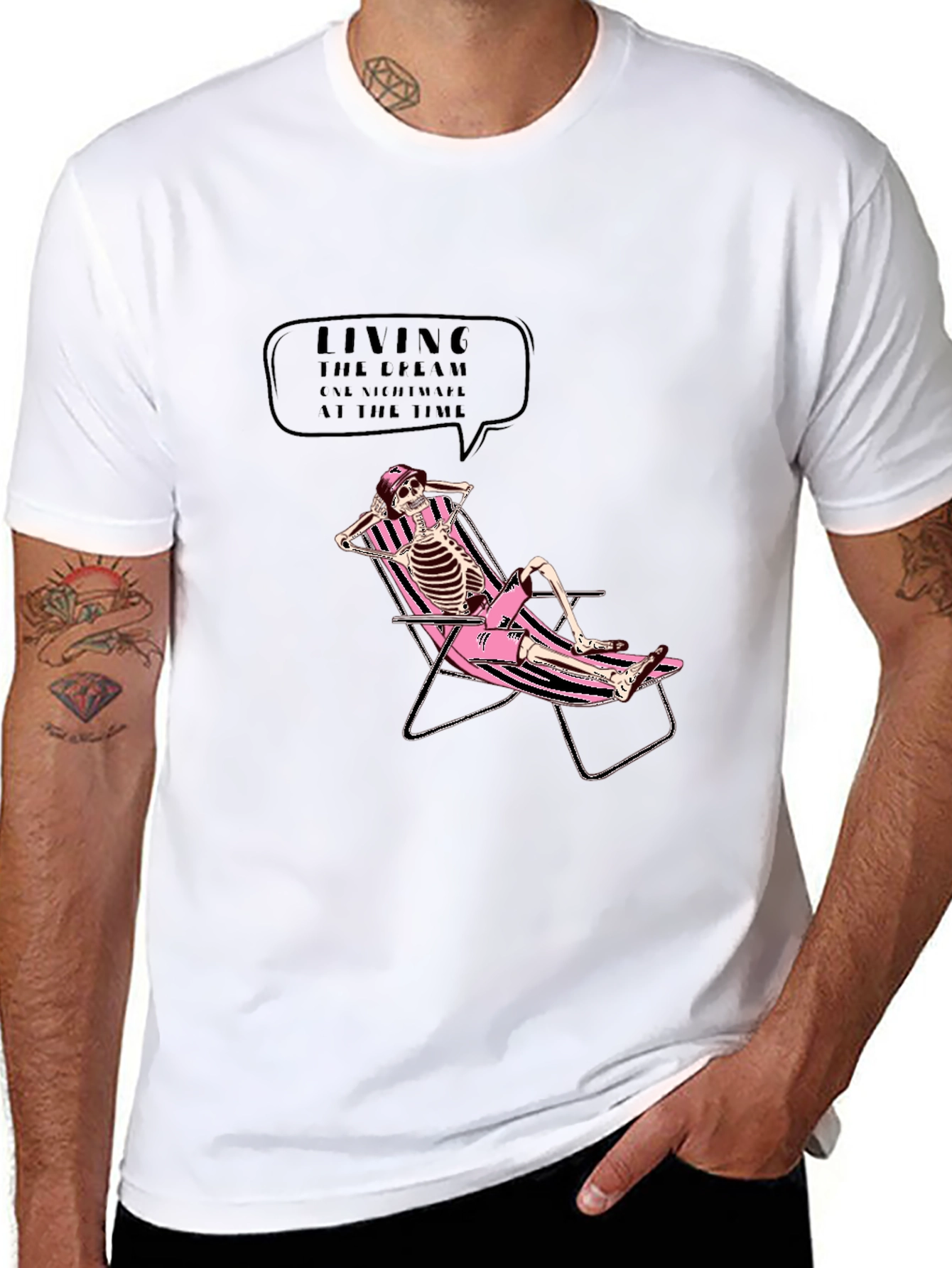 Relaxed Skeleton Graphic Tee - Living the Dream T-Shirt