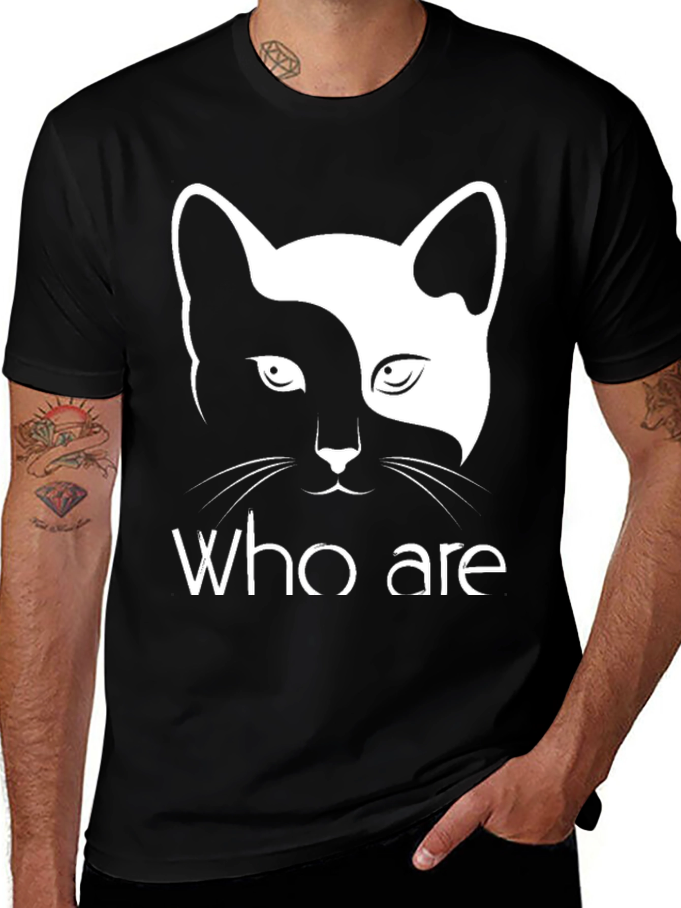 Yin Yang Cat Graphic Tee - Who Are You?