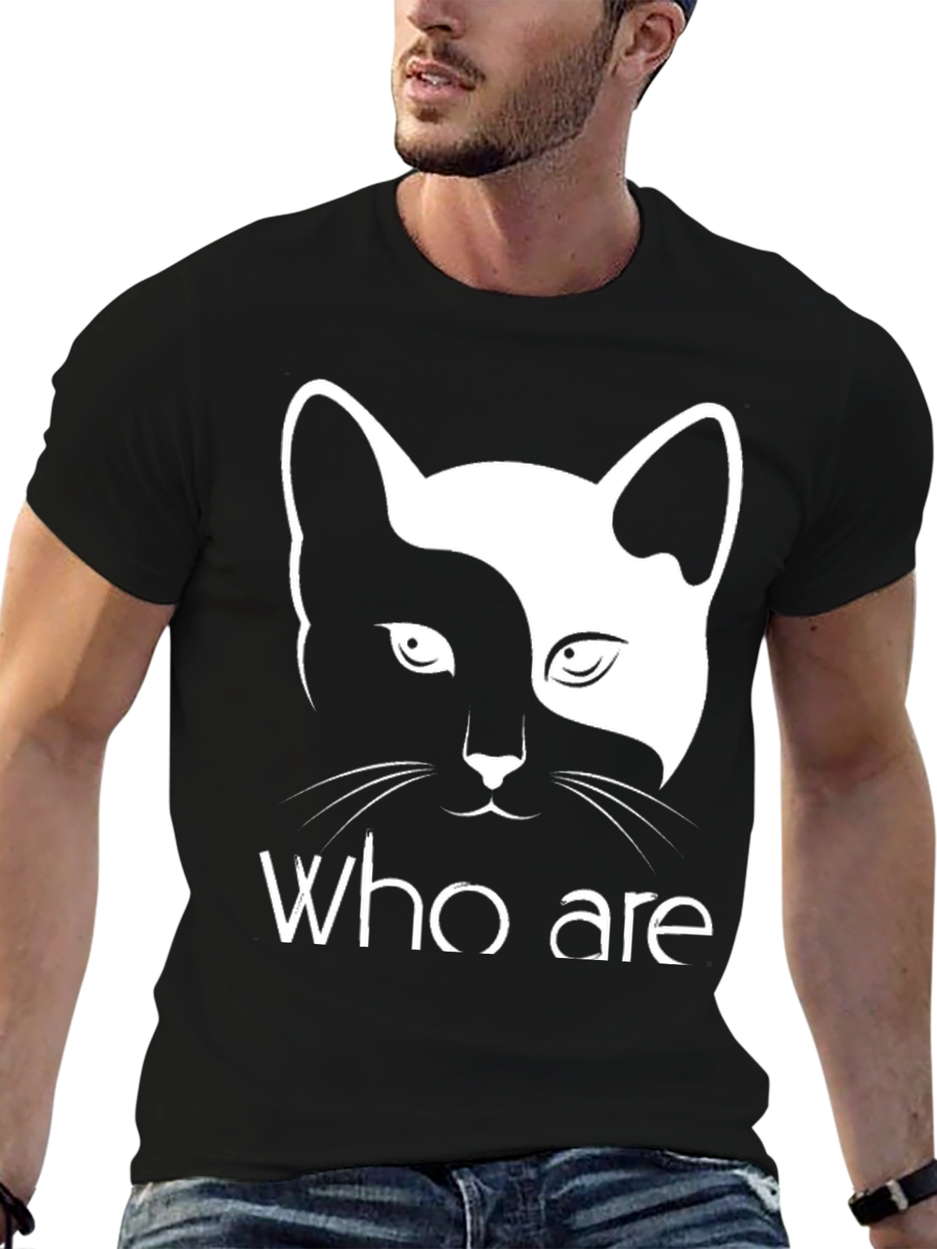 Yin Yang Cat Graphic Tee - Who Are You?