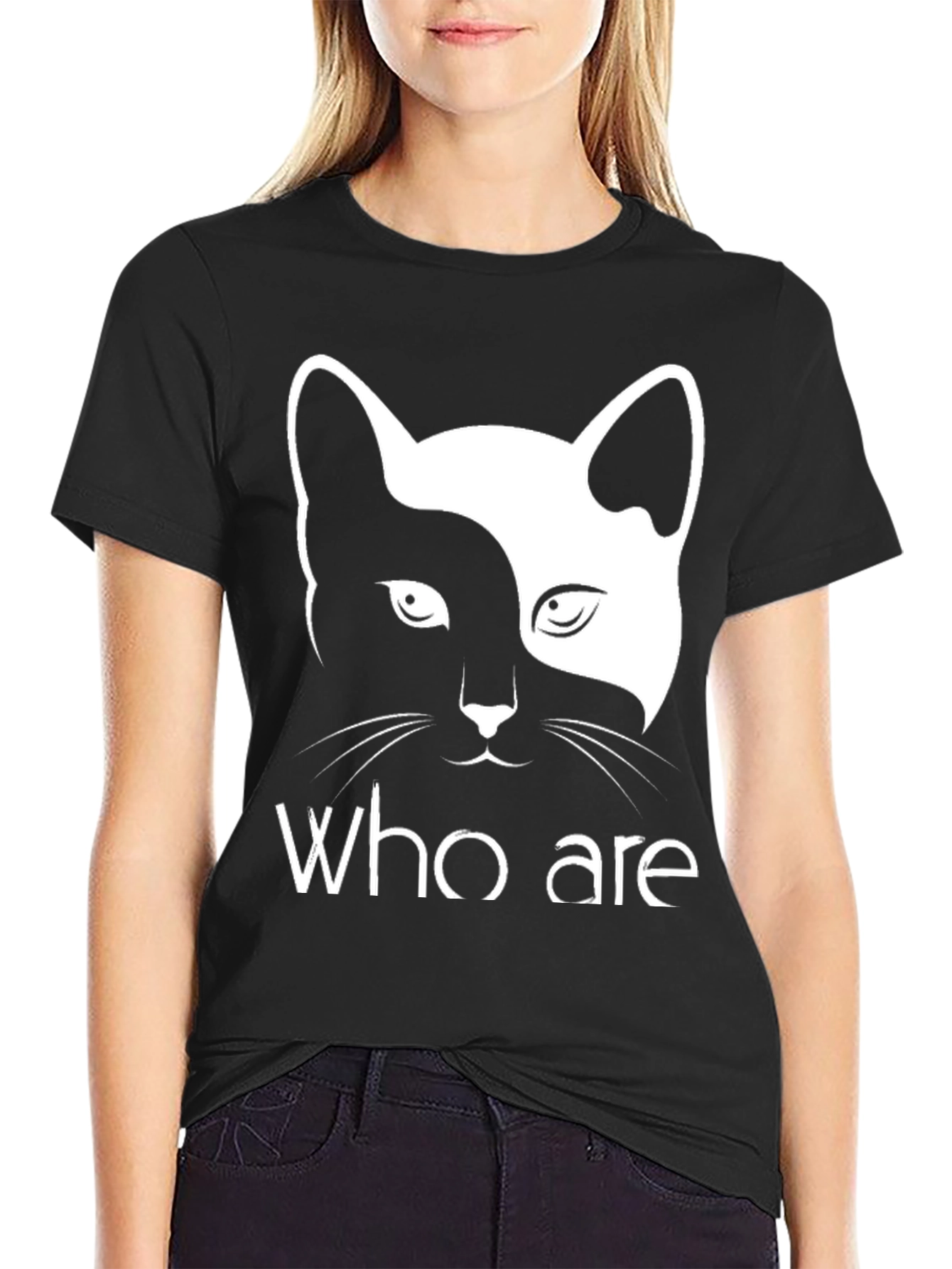 Yin Yang Cat Graphic Tee - Who Are You?