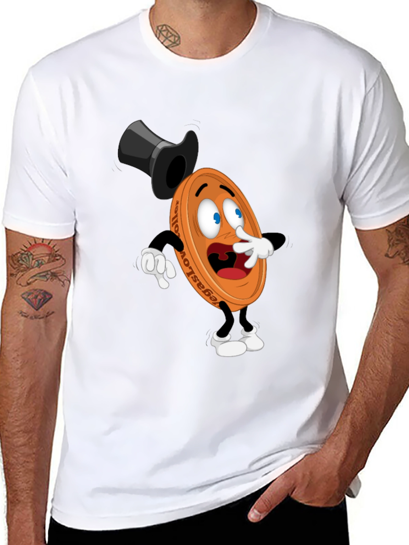 Mens Black T-Shirt with Cartoon Coin Design