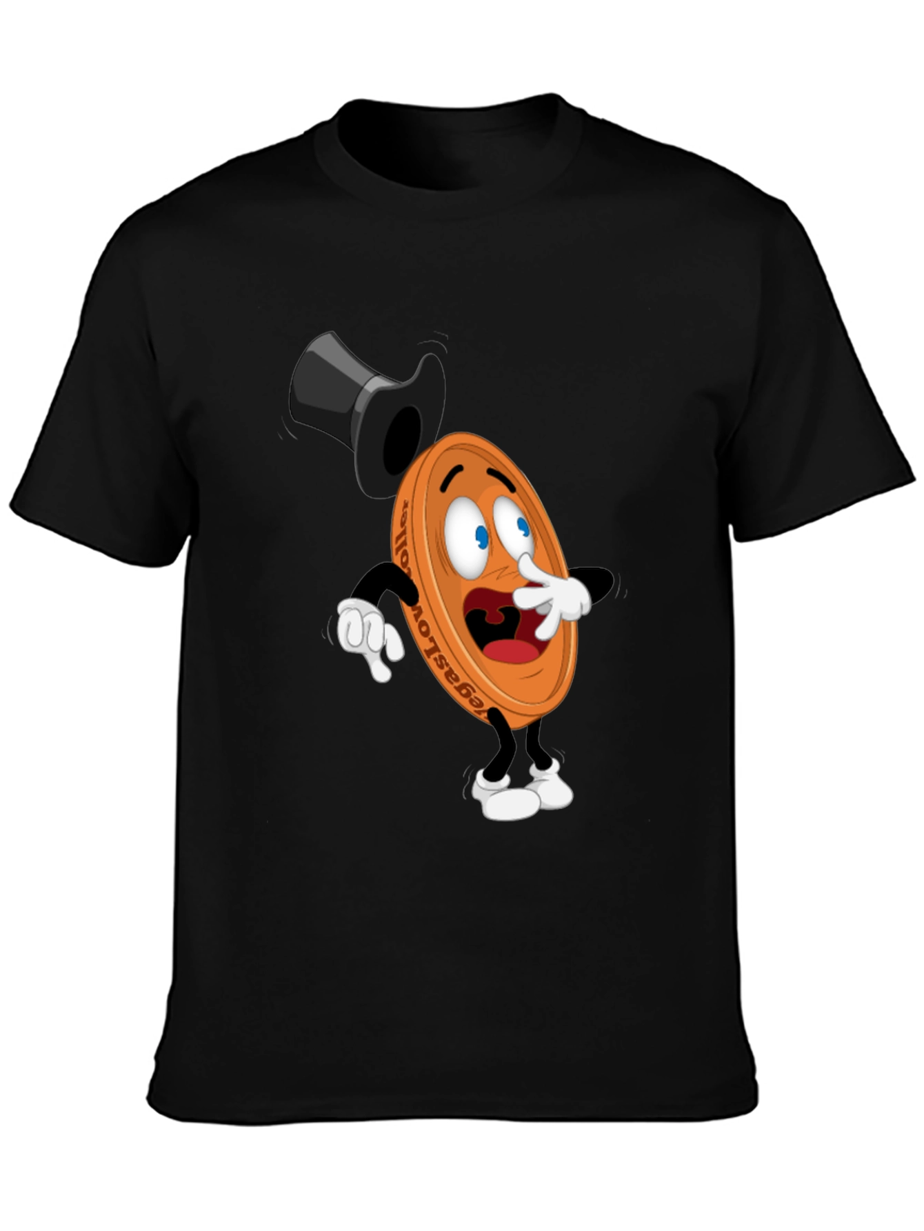 Mens Black T-Shirt with Cartoon Coin Design