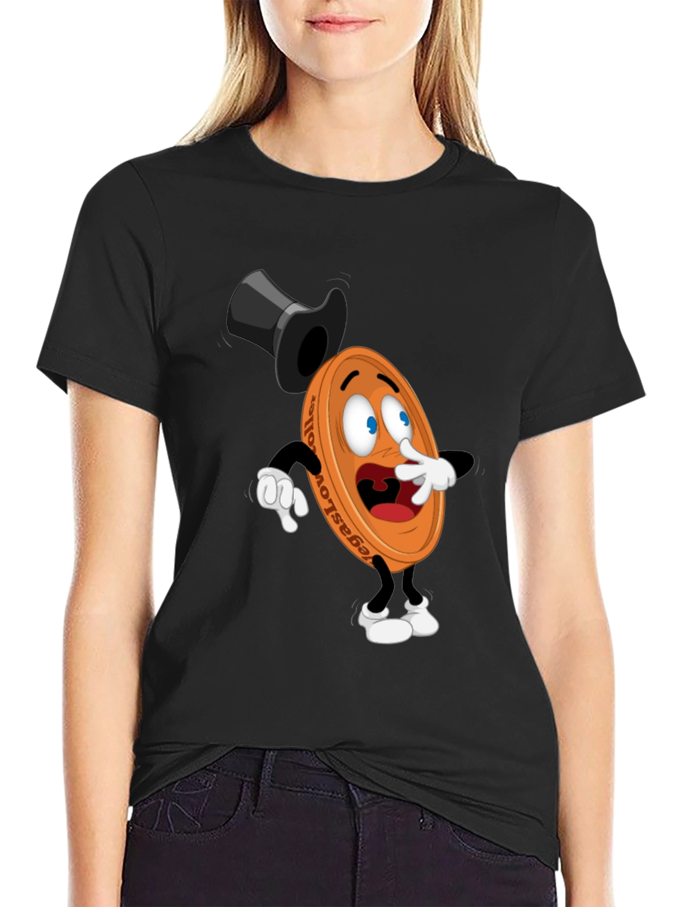 Mens Black T-Shirt with Cartoon Coin Design