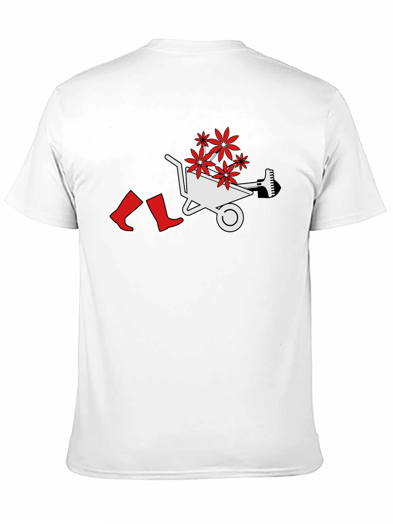 Gardening Humor T-Shirt: Wheelbarrow Boots & Flowers