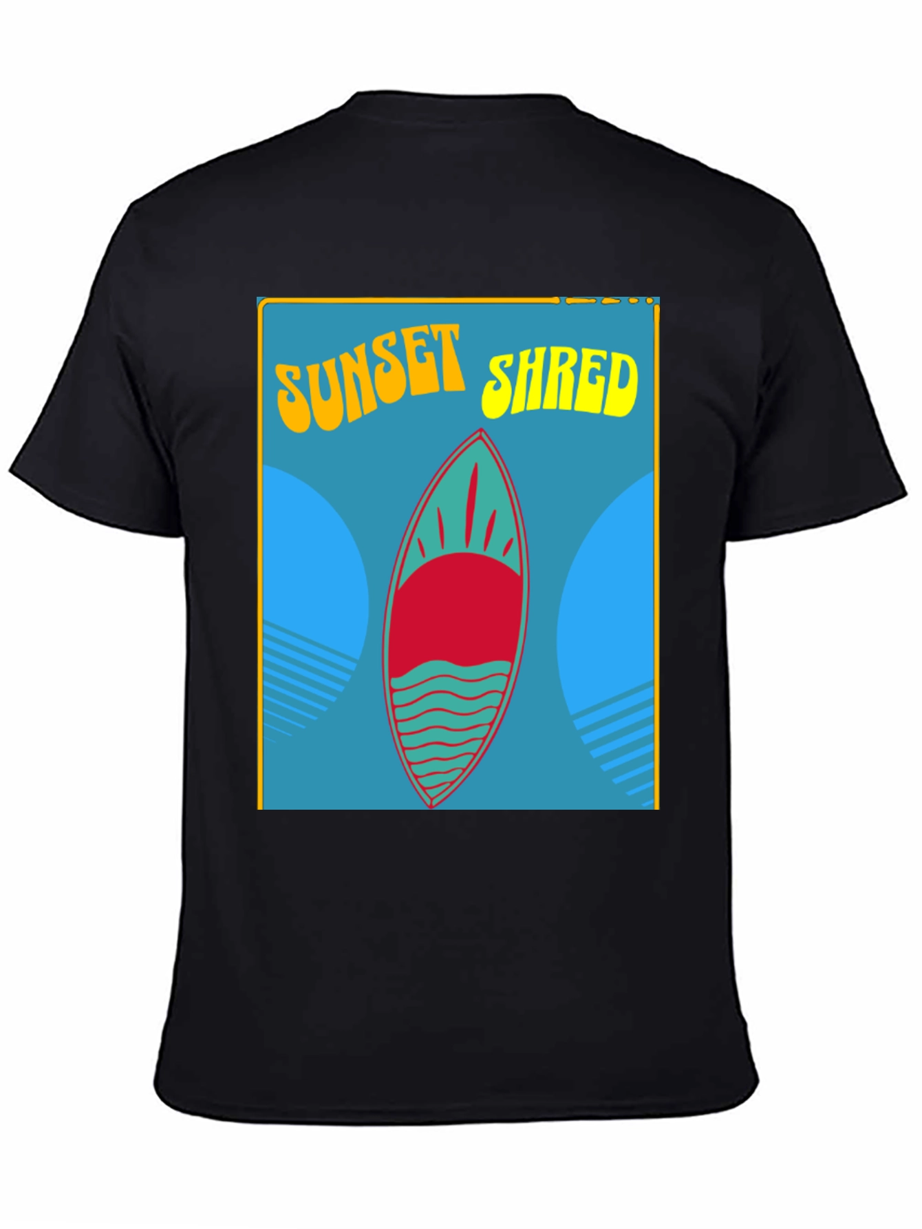Sunset Shred Surfboard T-Shirt - Black