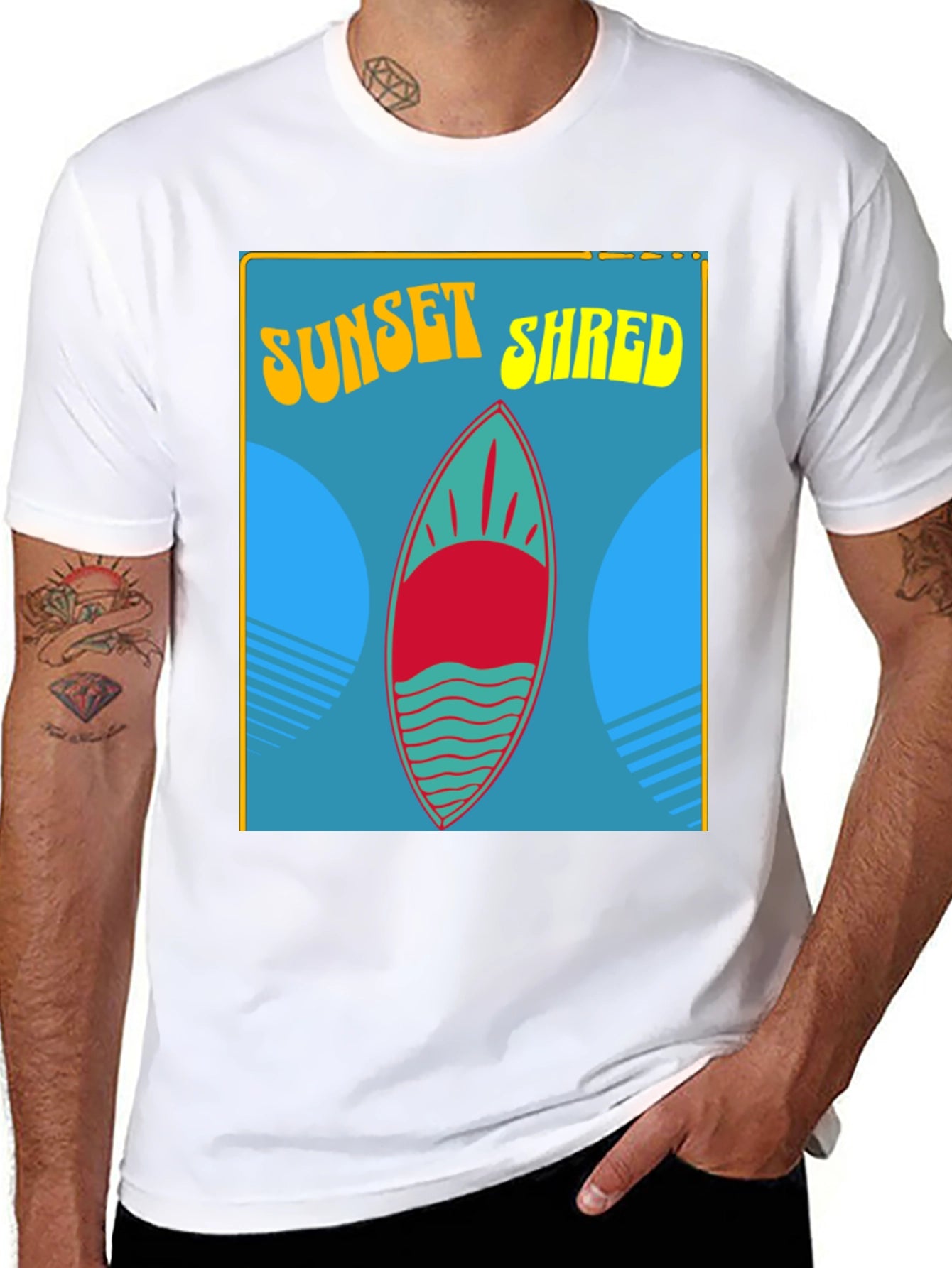 Sunset Shred Surfboard T-Shirt - Black
