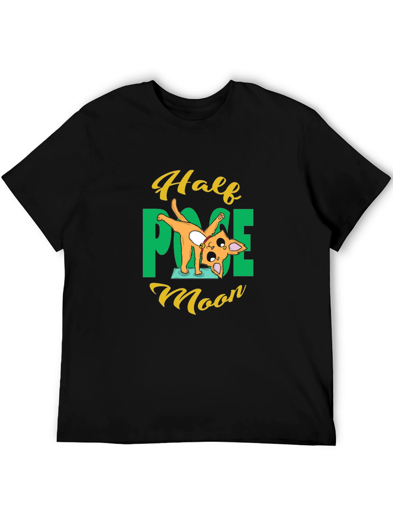 Yoga Cat Half Moon Pose Black T-Shirt