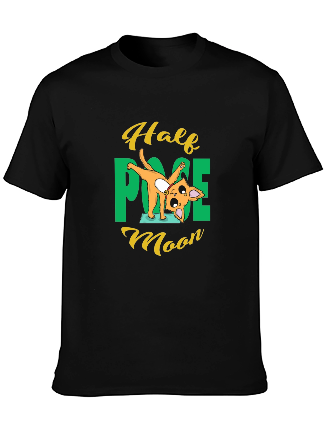 Yoga Cat Half Moon Pose Black T-Shirt