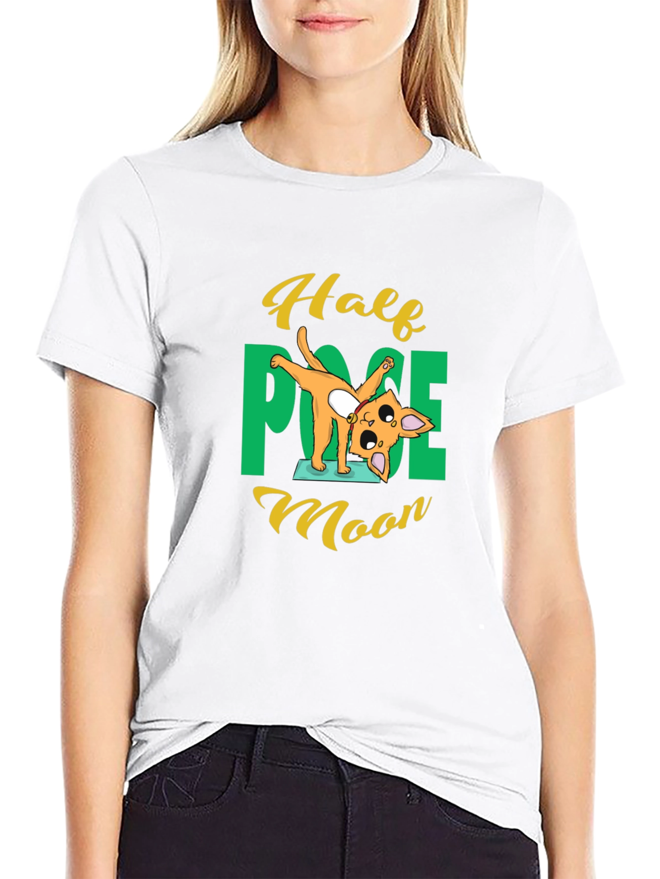 Yoga Cat Half Moon Pose Black T-Shirt
