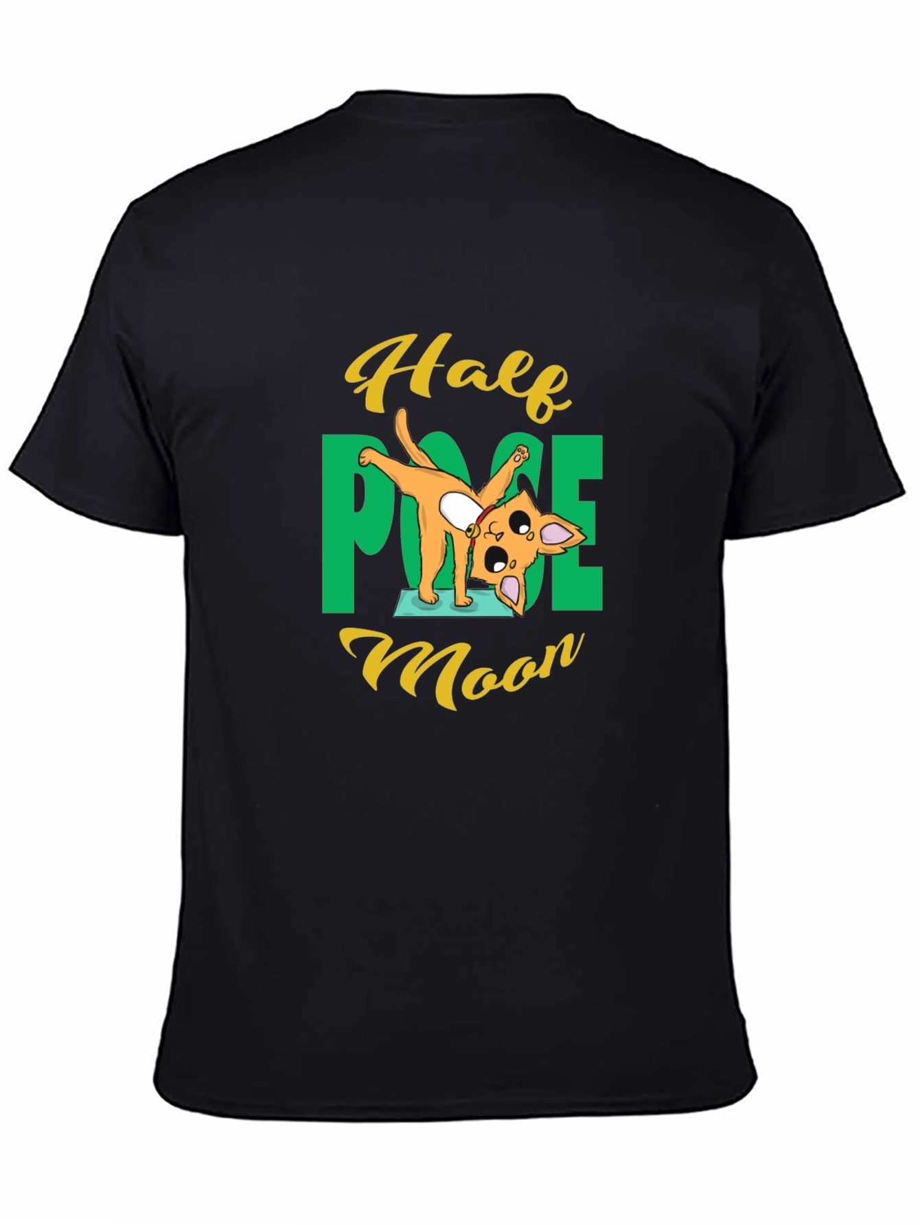 Yoga Cat Half Moon Pose Black T-Shirt