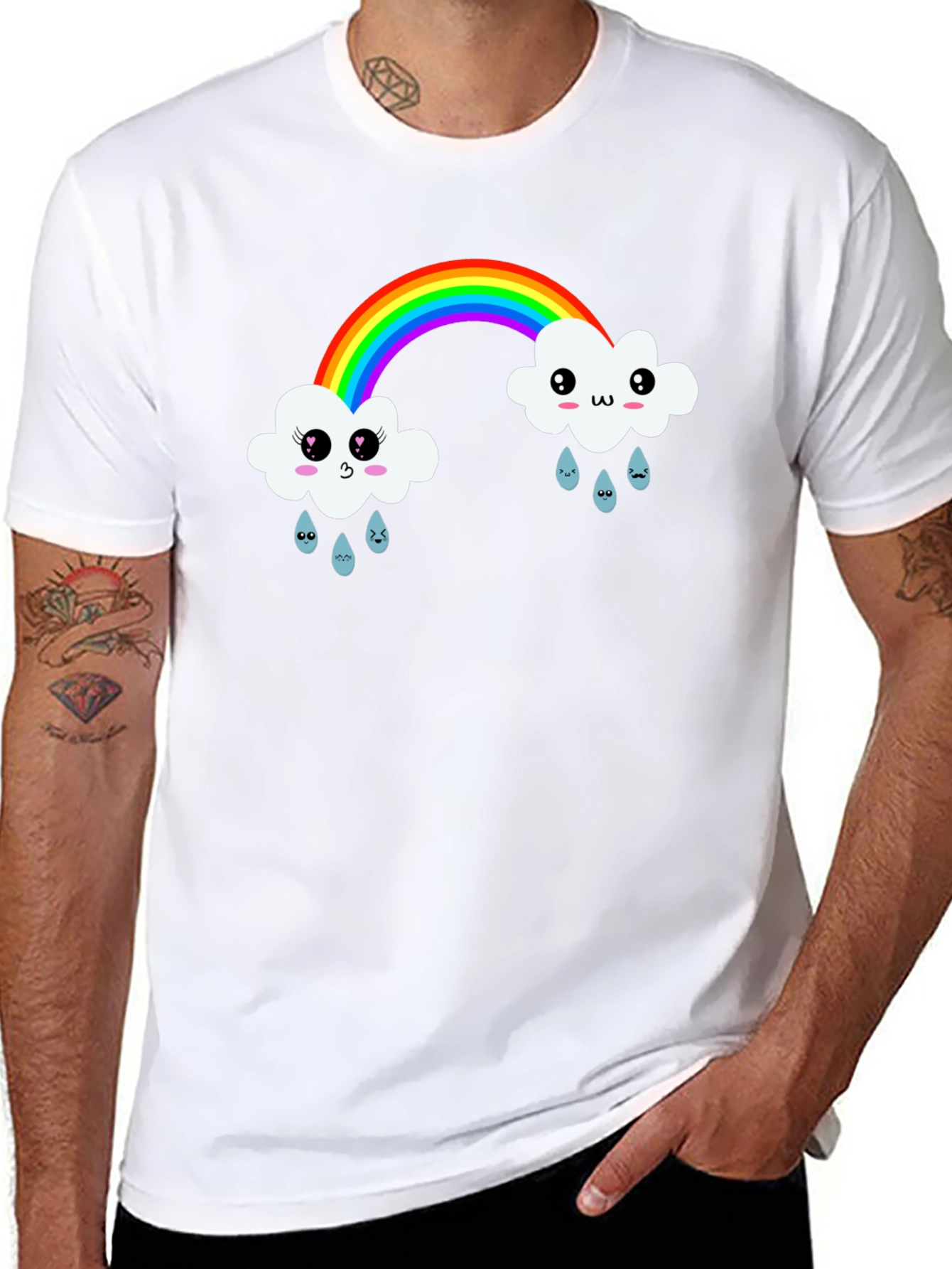 Kawaii Rainbow Cloud Black T-Shirt