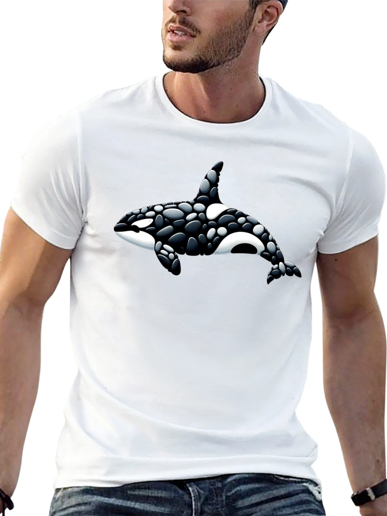 Orca Whale Graphic Tee - Black Cotton T-Shirt