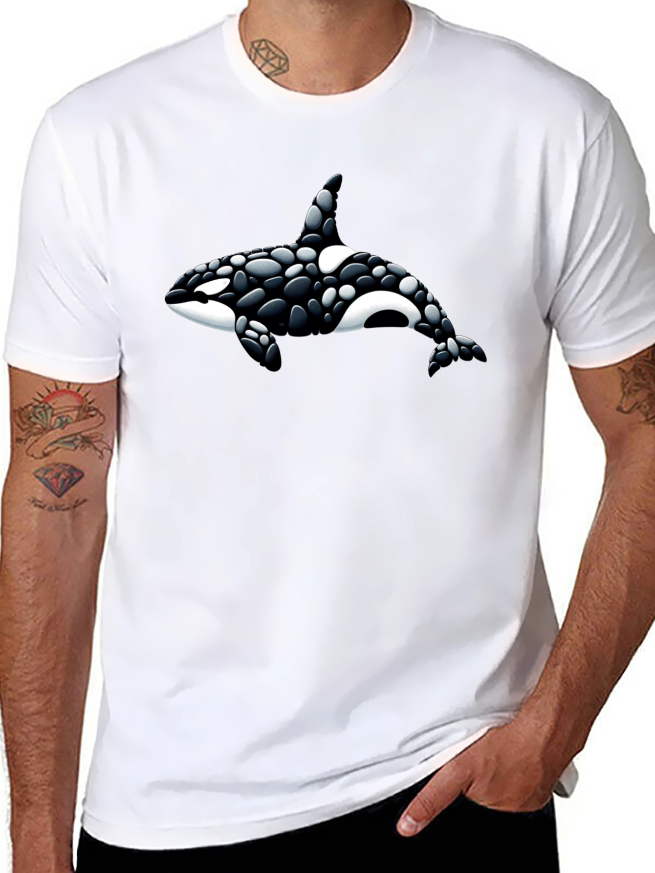 Orca Whale Graphic Tee - Black Cotton T-Shirt