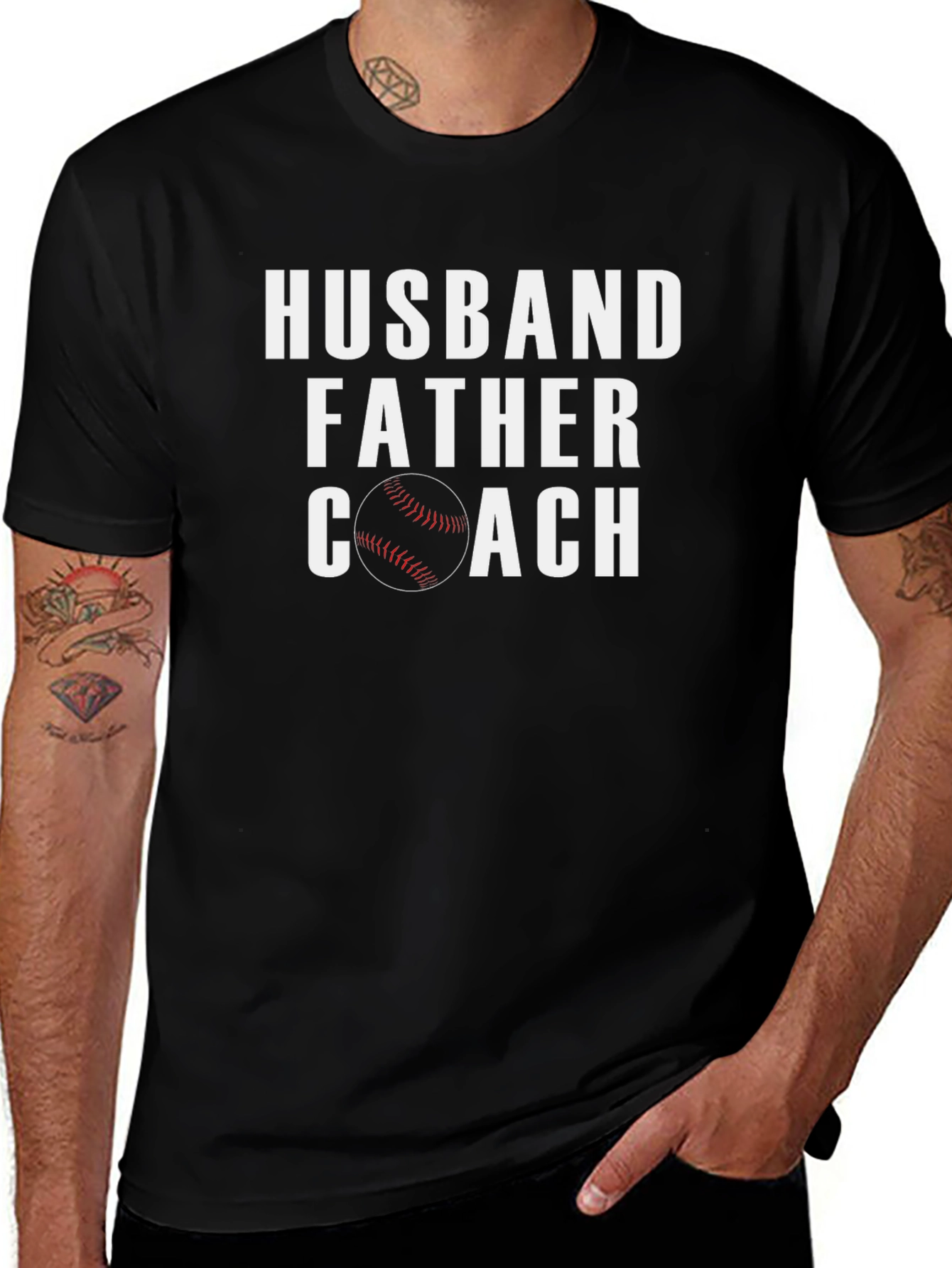 Husband Father Coach T-Shirt Baseball Dad Tee
