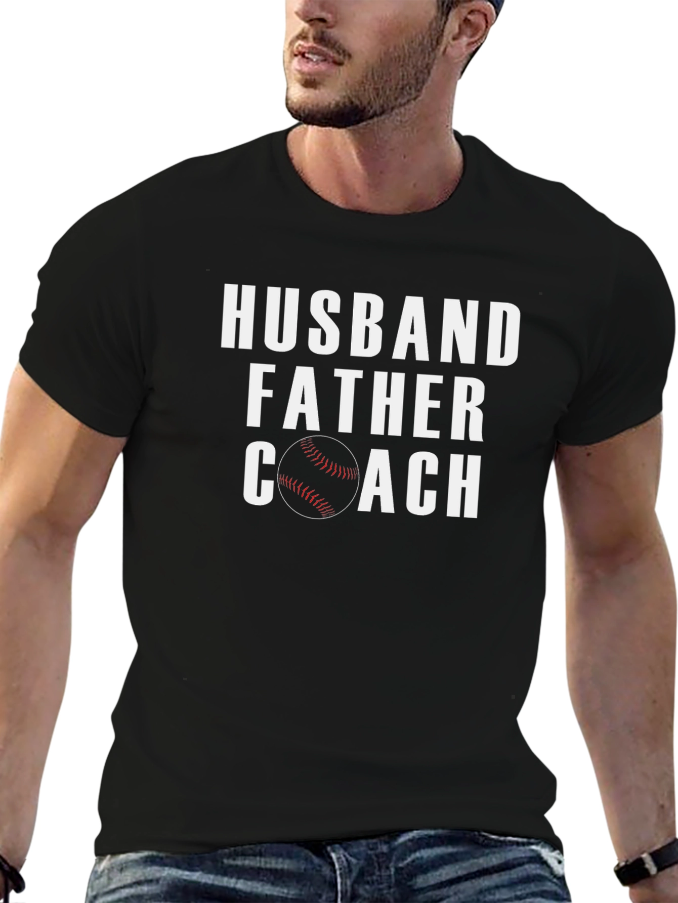 Husband Father Coach T-Shirt Baseball Dad Tee
