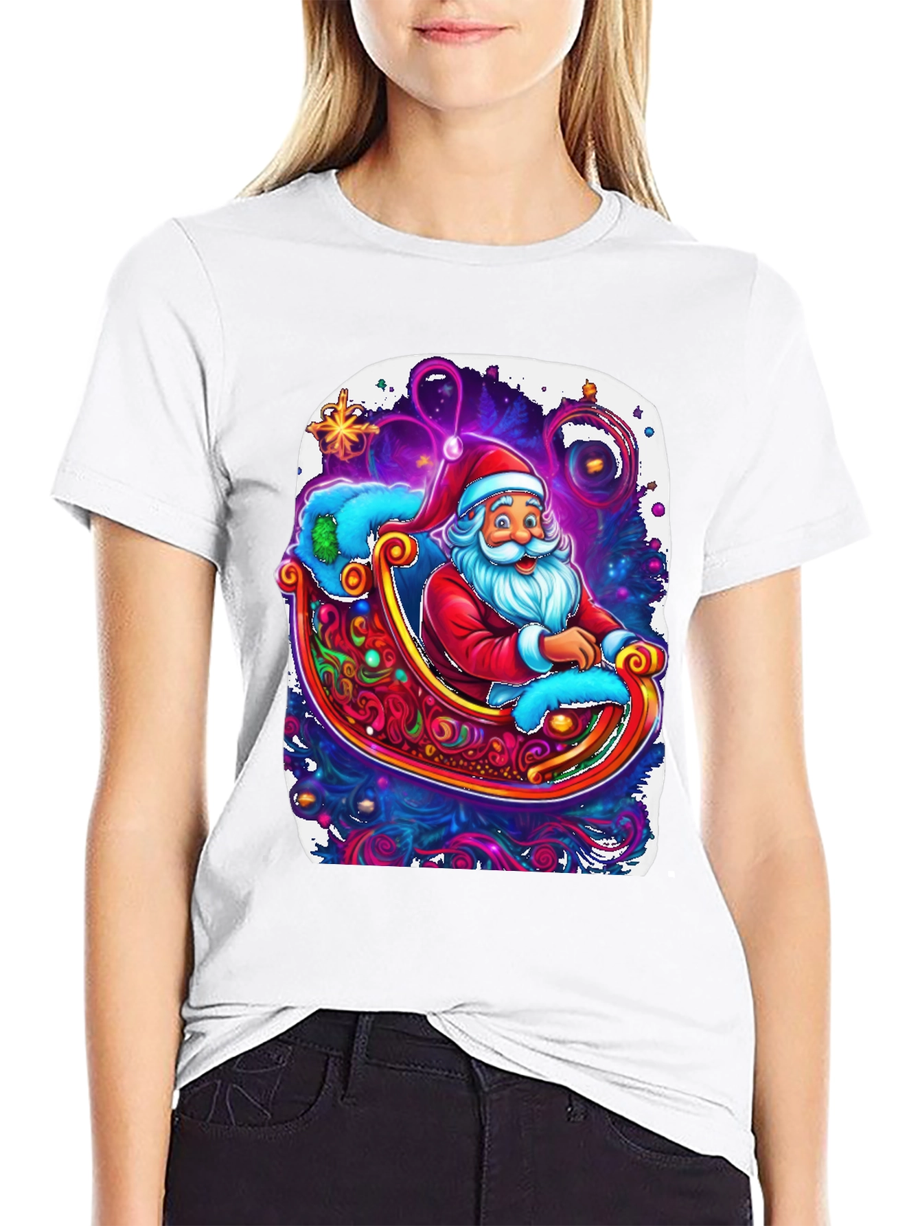 Santa Sleigh Graphic Tee - Holiday Cheer Shirt