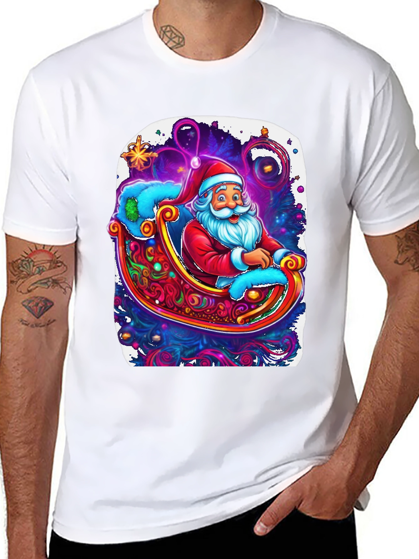 Santa Sleigh Graphic Tee - Holiday Cheer Shirt