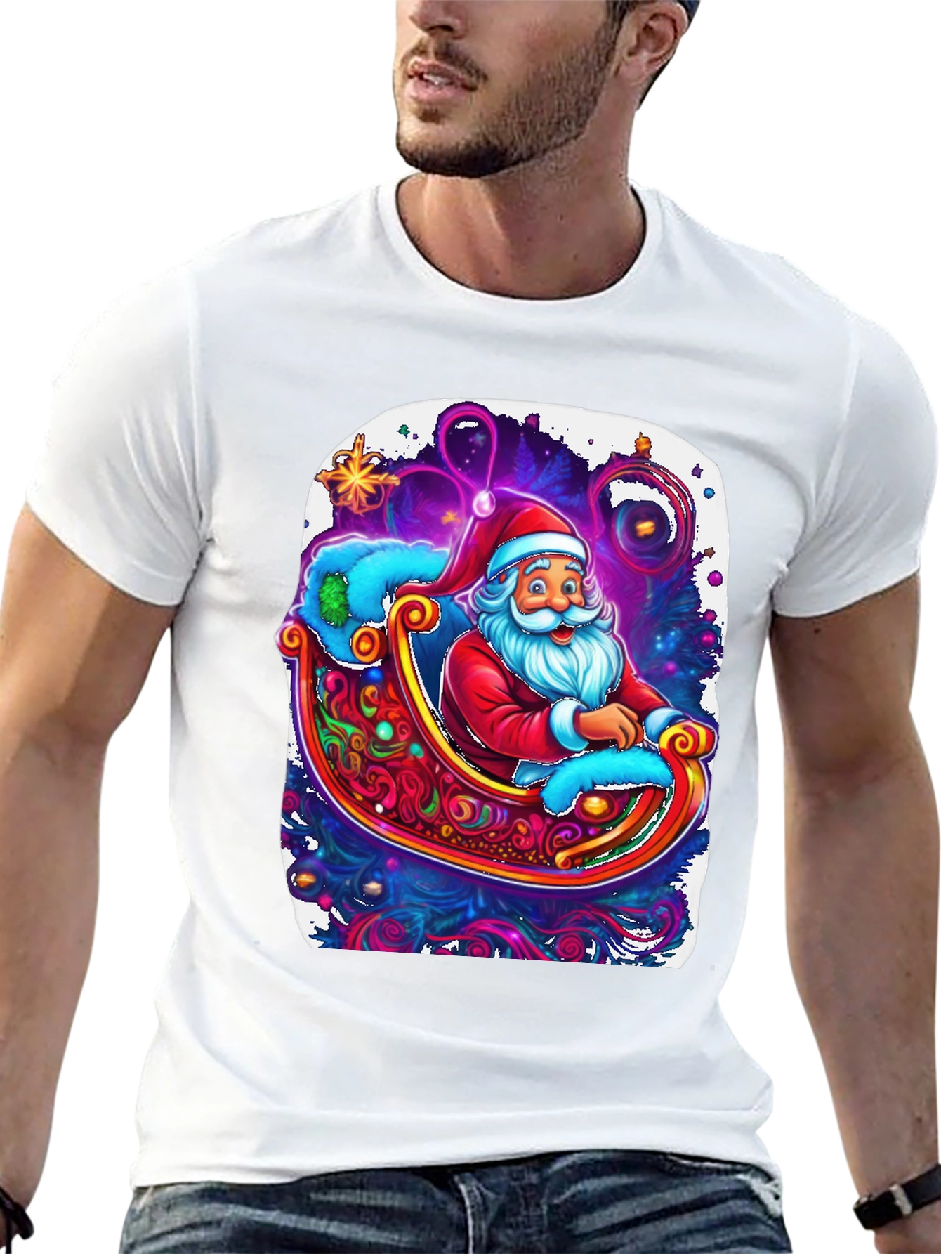 Santa Sleigh Graphic Tee - Holiday Cheer Shirt
