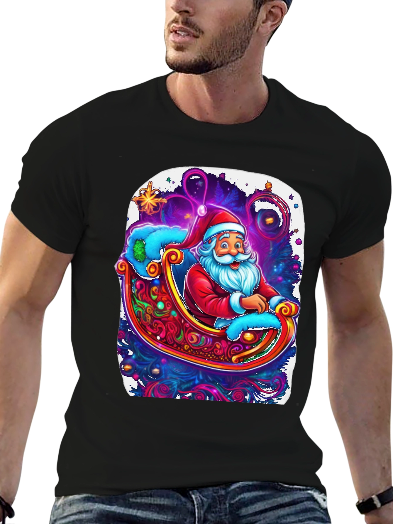 Santa Sleigh Graphic Tee - Holiday Cheer Shirt