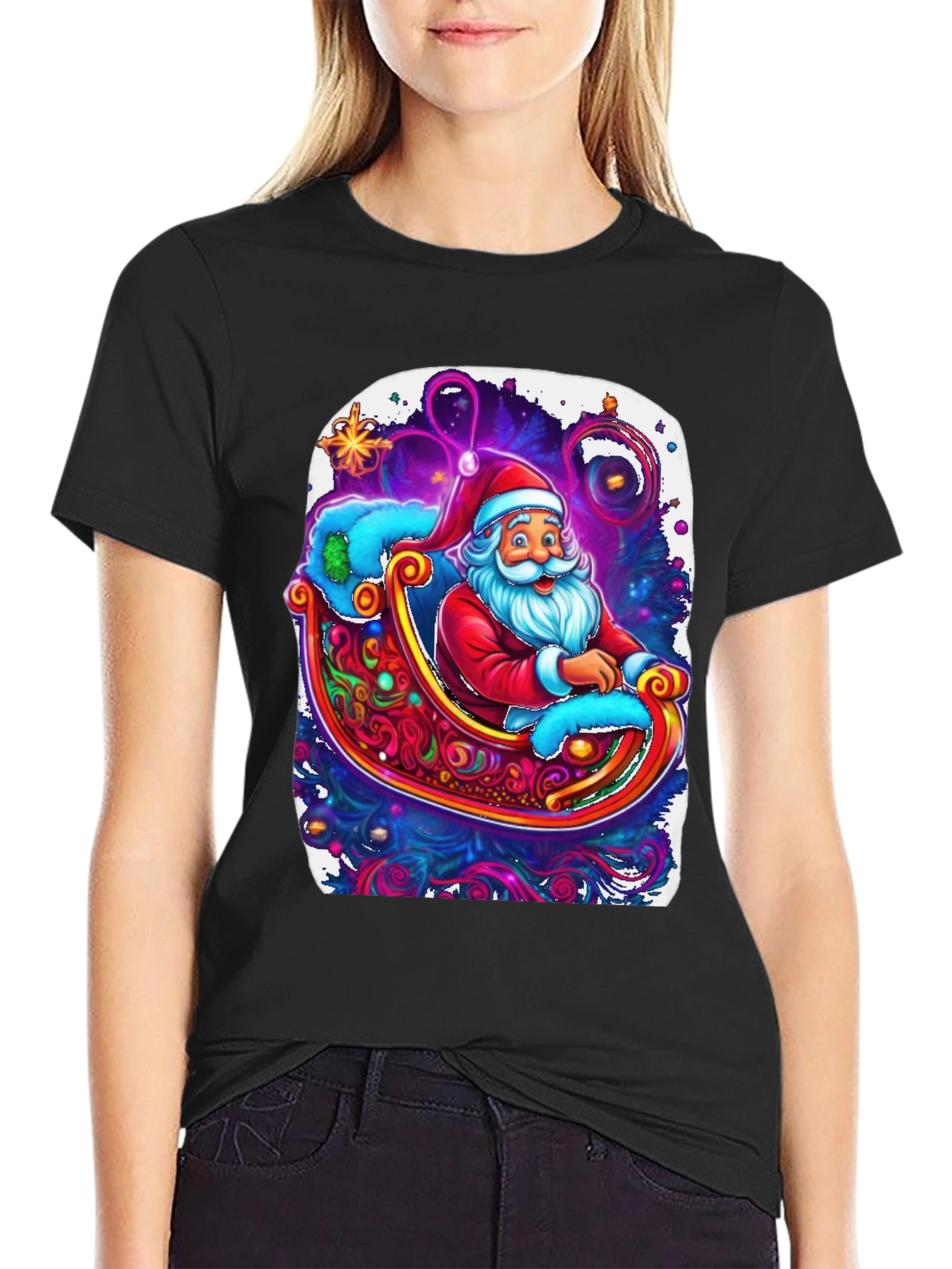 Santa Sleigh Graphic Tee - Holiday Cheer Shirt