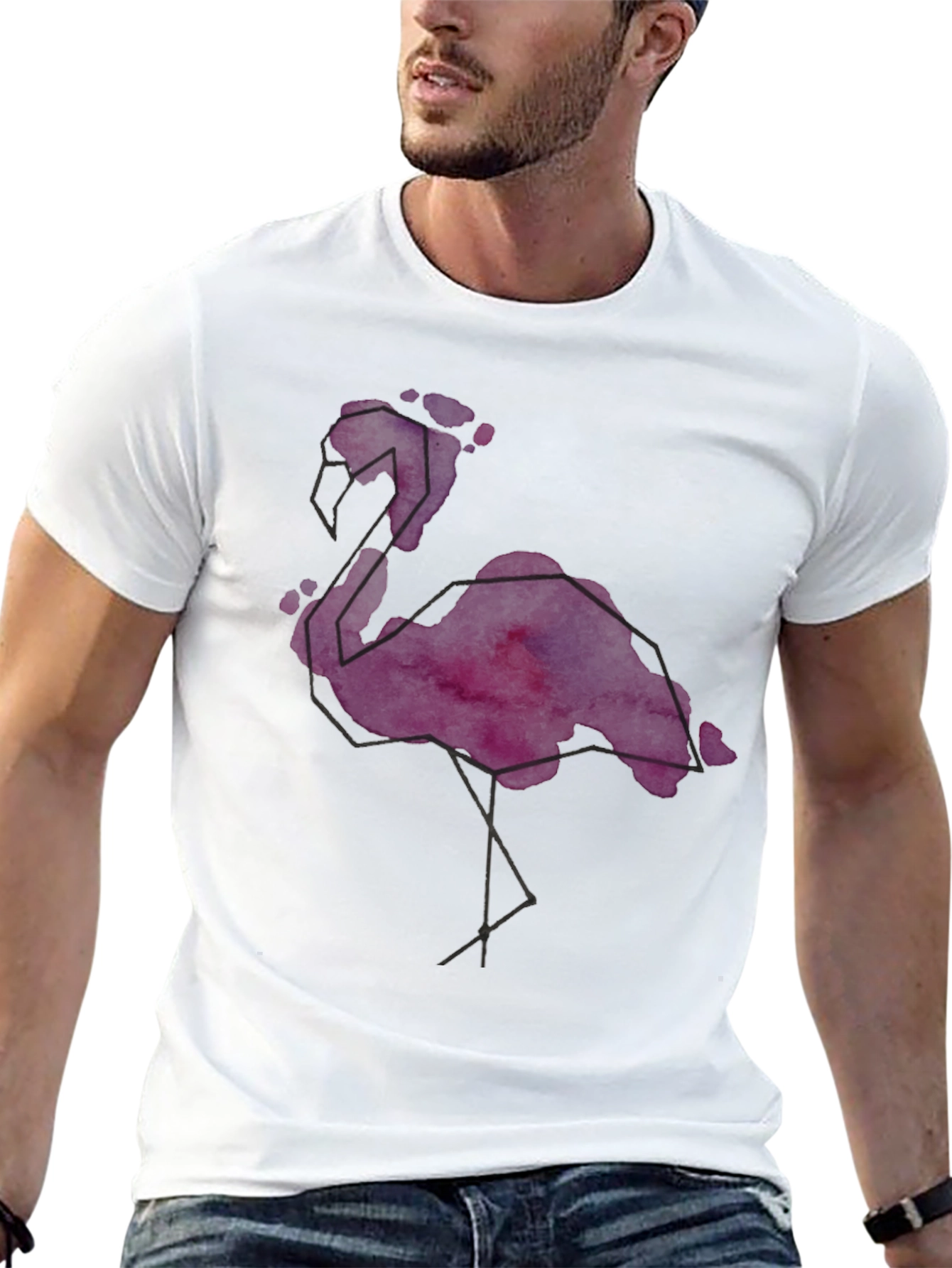 Geometric Flamingo Graphic Tee - Stylish Mens Black T-Shirt