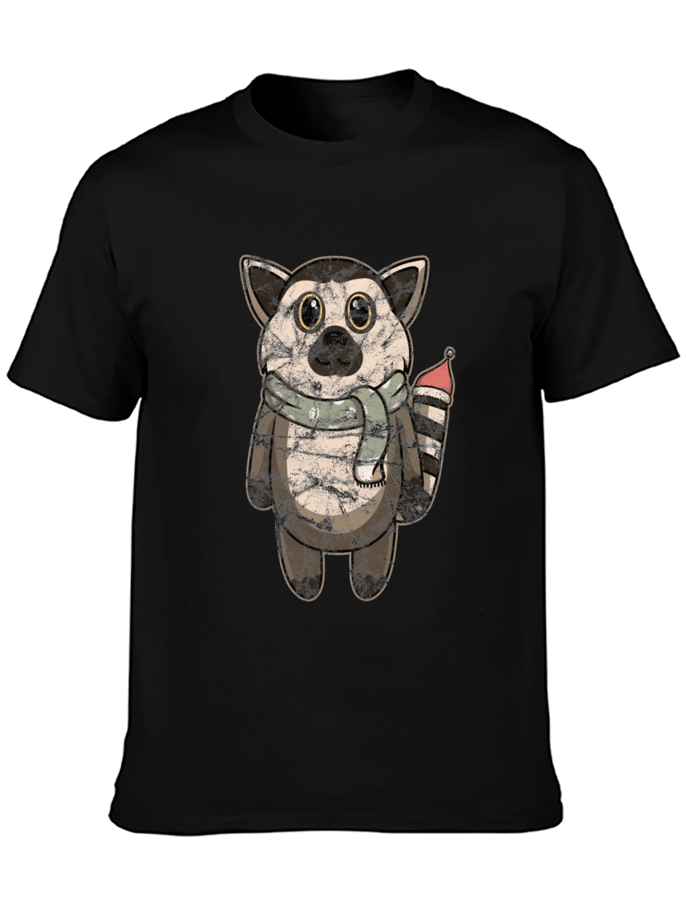 Lemur Plush Graphic Tee - Soft Black Cotton