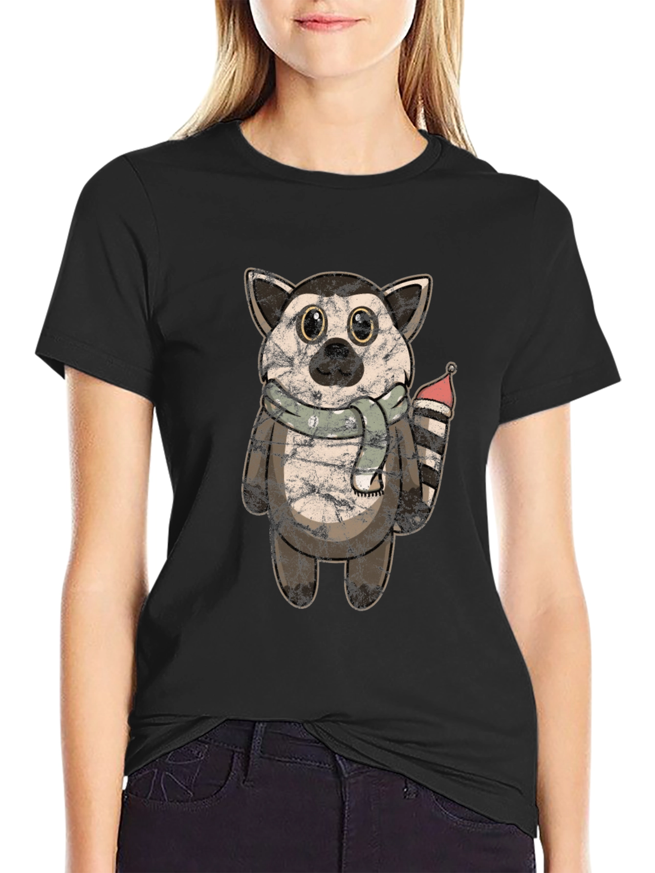 Lemur Plush Graphic Tee - Soft Black Cotton