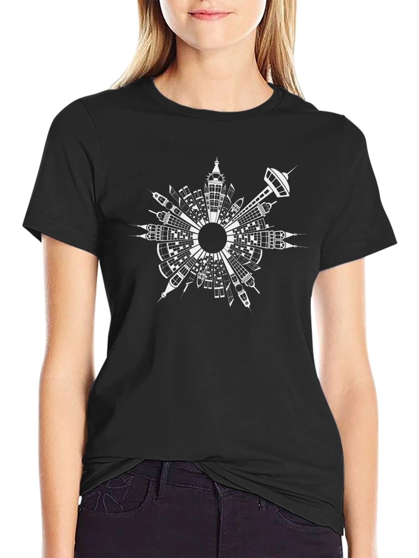 Abstract Cityscape Graphic Black T-Shirt