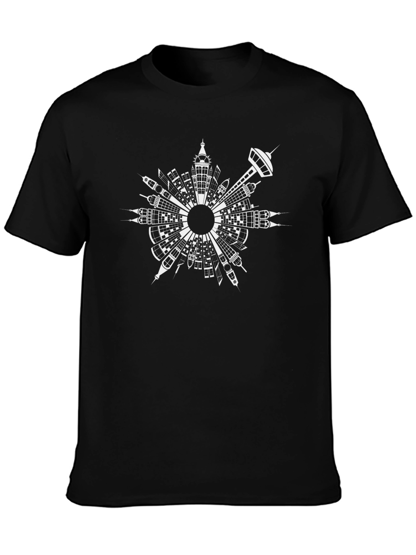 Abstract Cityscape Graphic Black T-Shirt