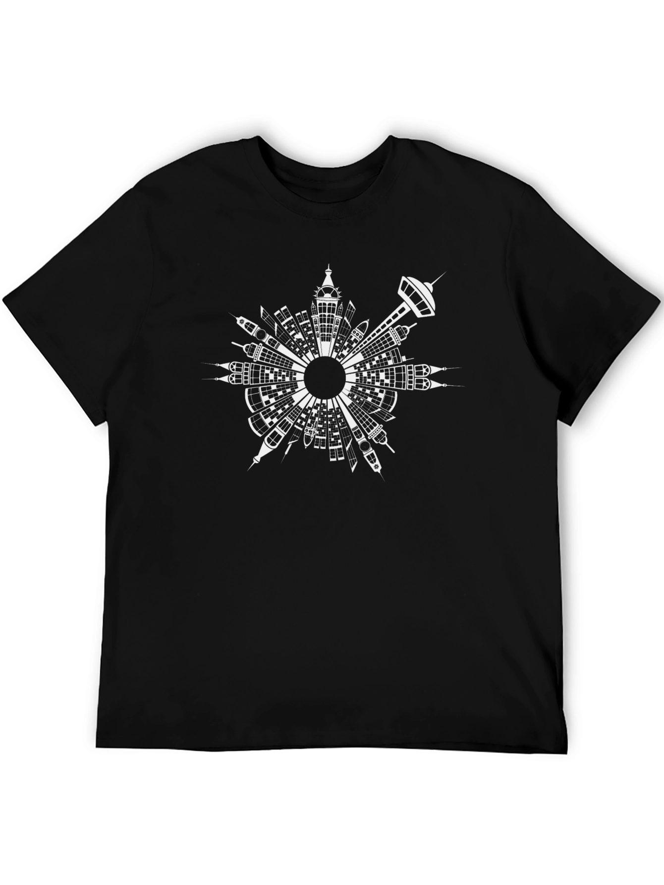 Abstract Cityscape Graphic Black T-Shirt