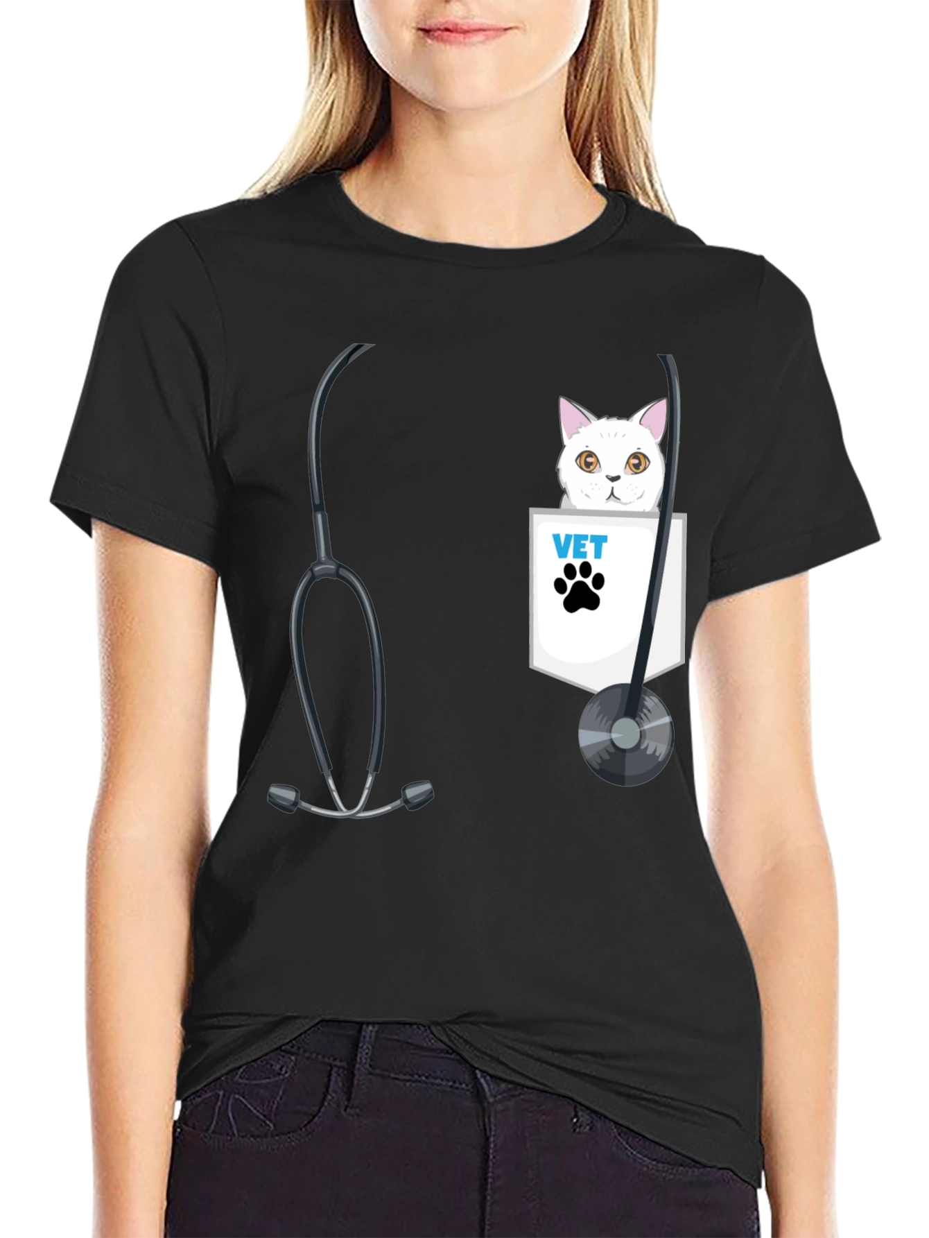 Vet Cat Pocket T-Shirt - Animal Lover Tee