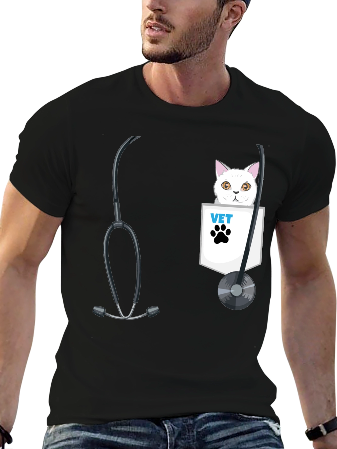 Vet Cat Pocket T-Shirt - Animal Lover Tee
