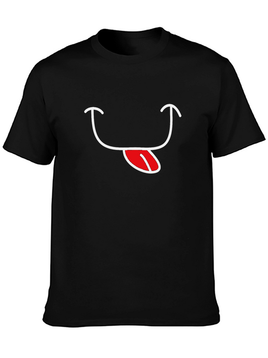 Black T-Shirt with Funny Tongue Smile Graphic