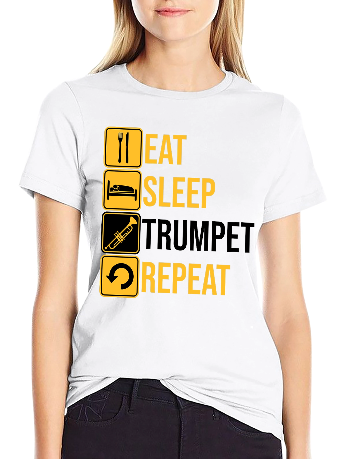 Eat Sleep Trumpet Repeat Black Graphic T-Shirt