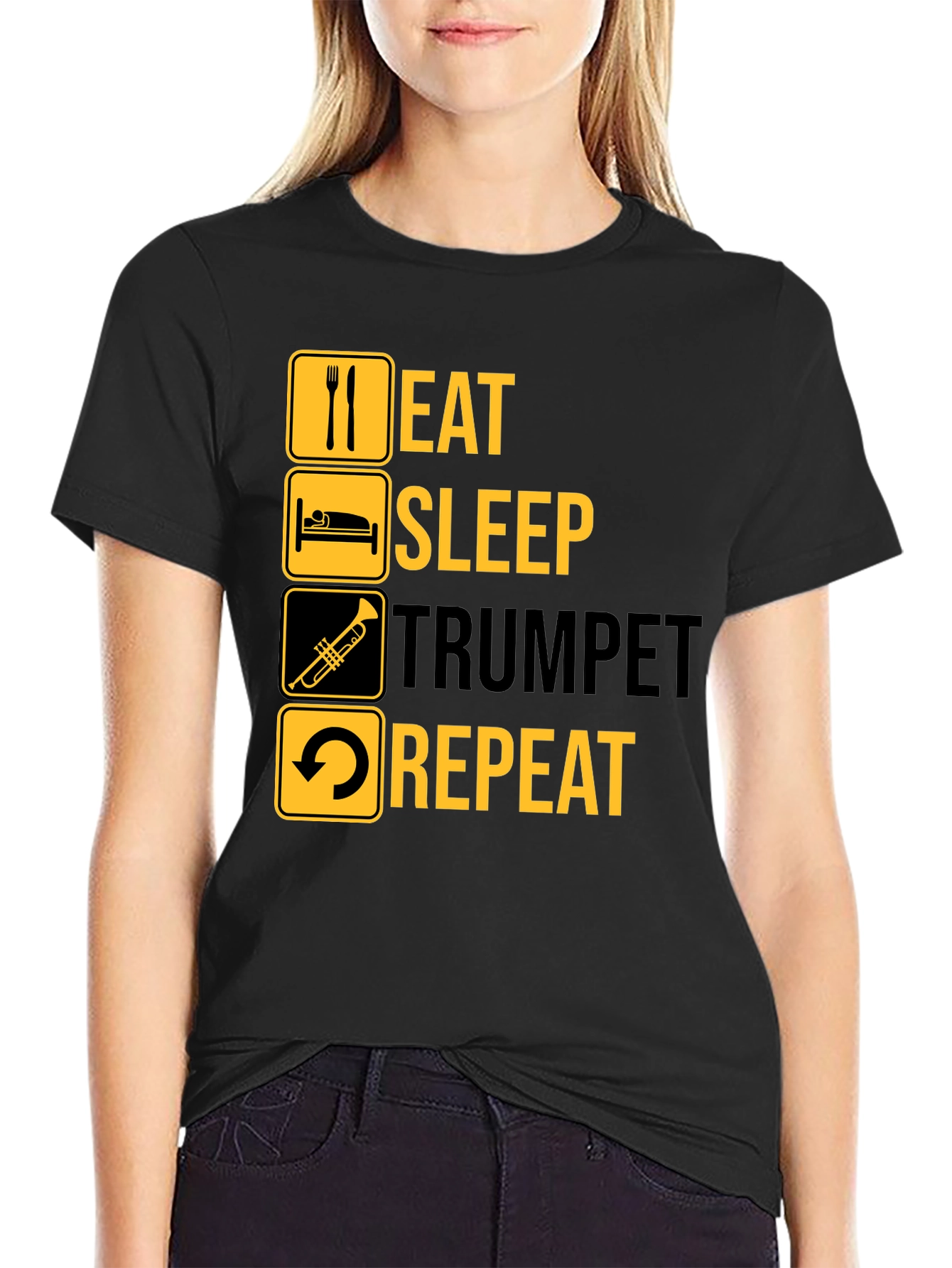Eat Sleep Trumpet Repeat Black Graphic T-Shirt
