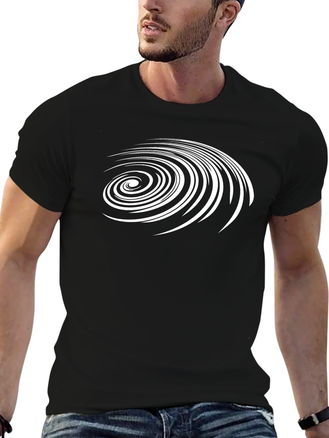 Abstract Spiral Graphic Print Black T-Shirt