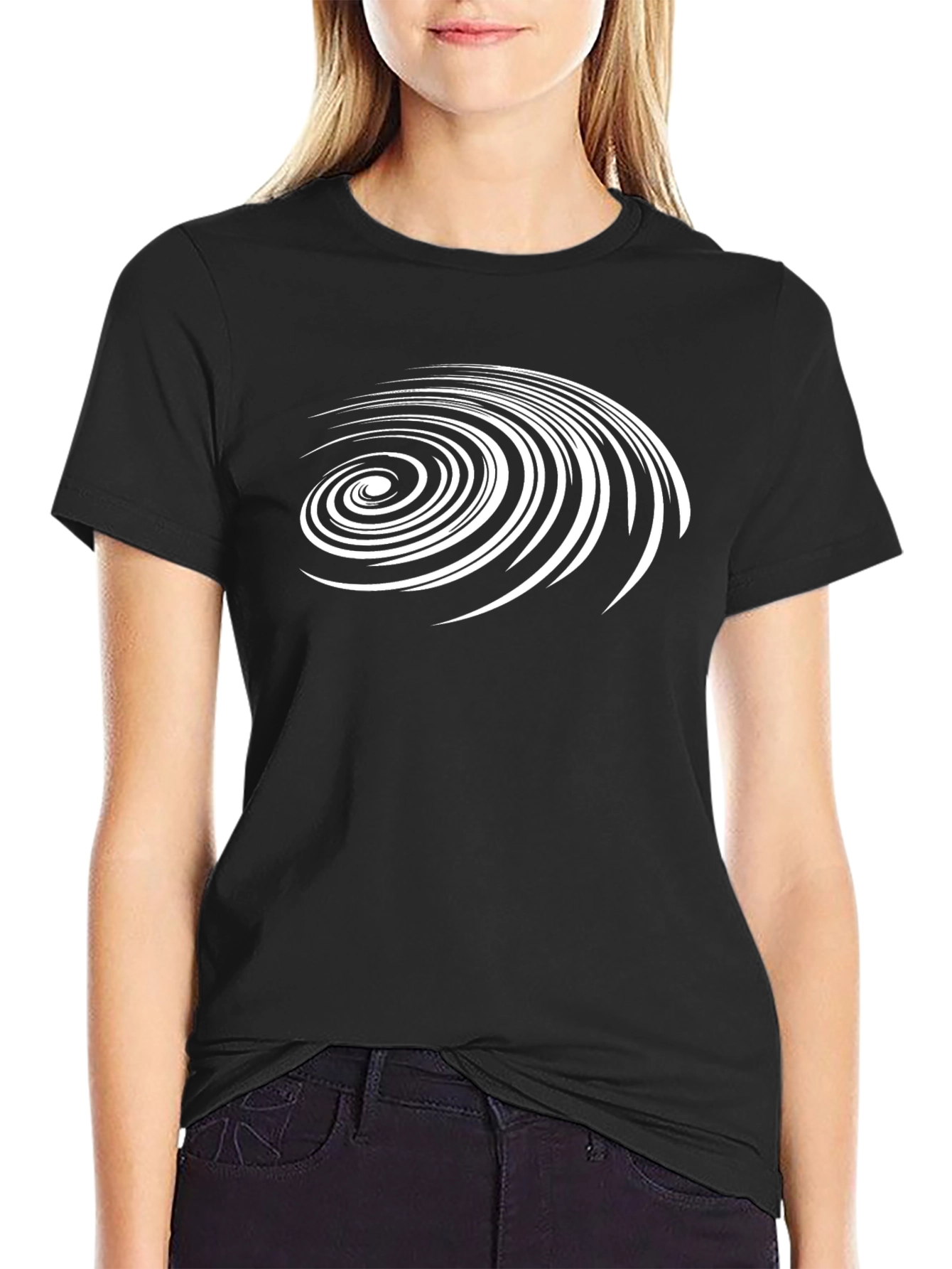 Abstract Spiral Graphic Print Black T-Shirt