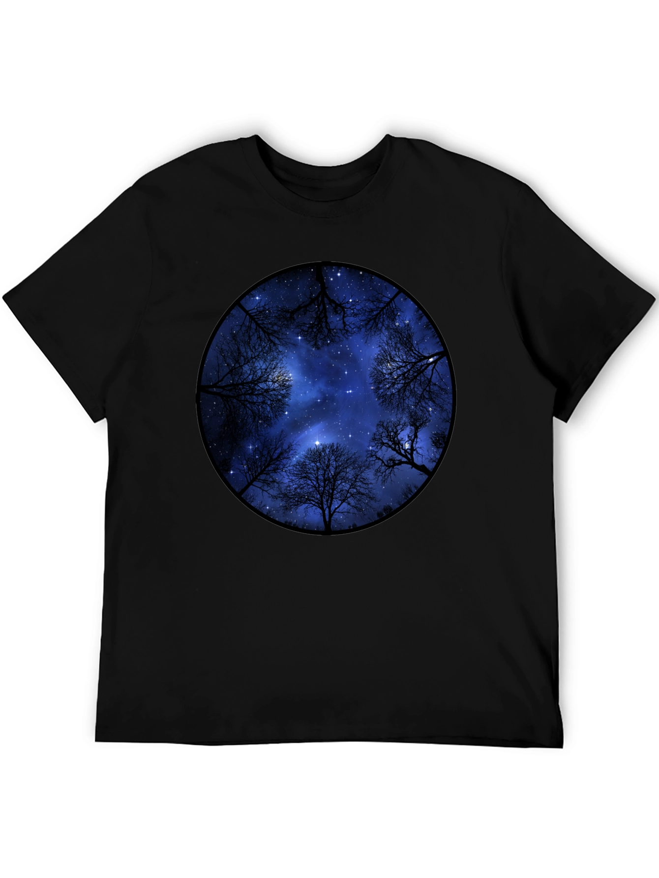 Starry Sky Trees Graphic Tee - Black Cotton Blend