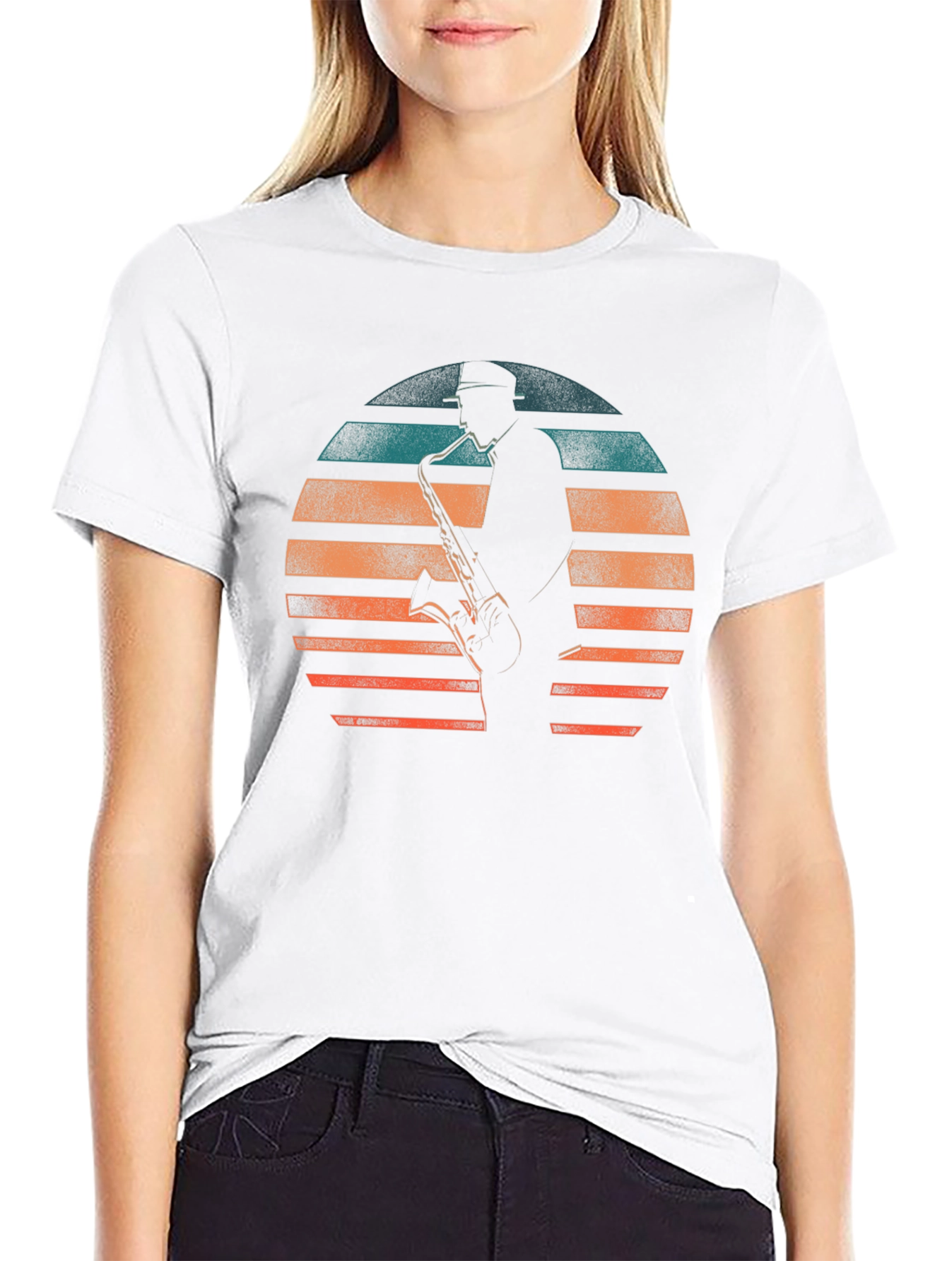 Saxophone Player Retro Sunset Graphic Tee