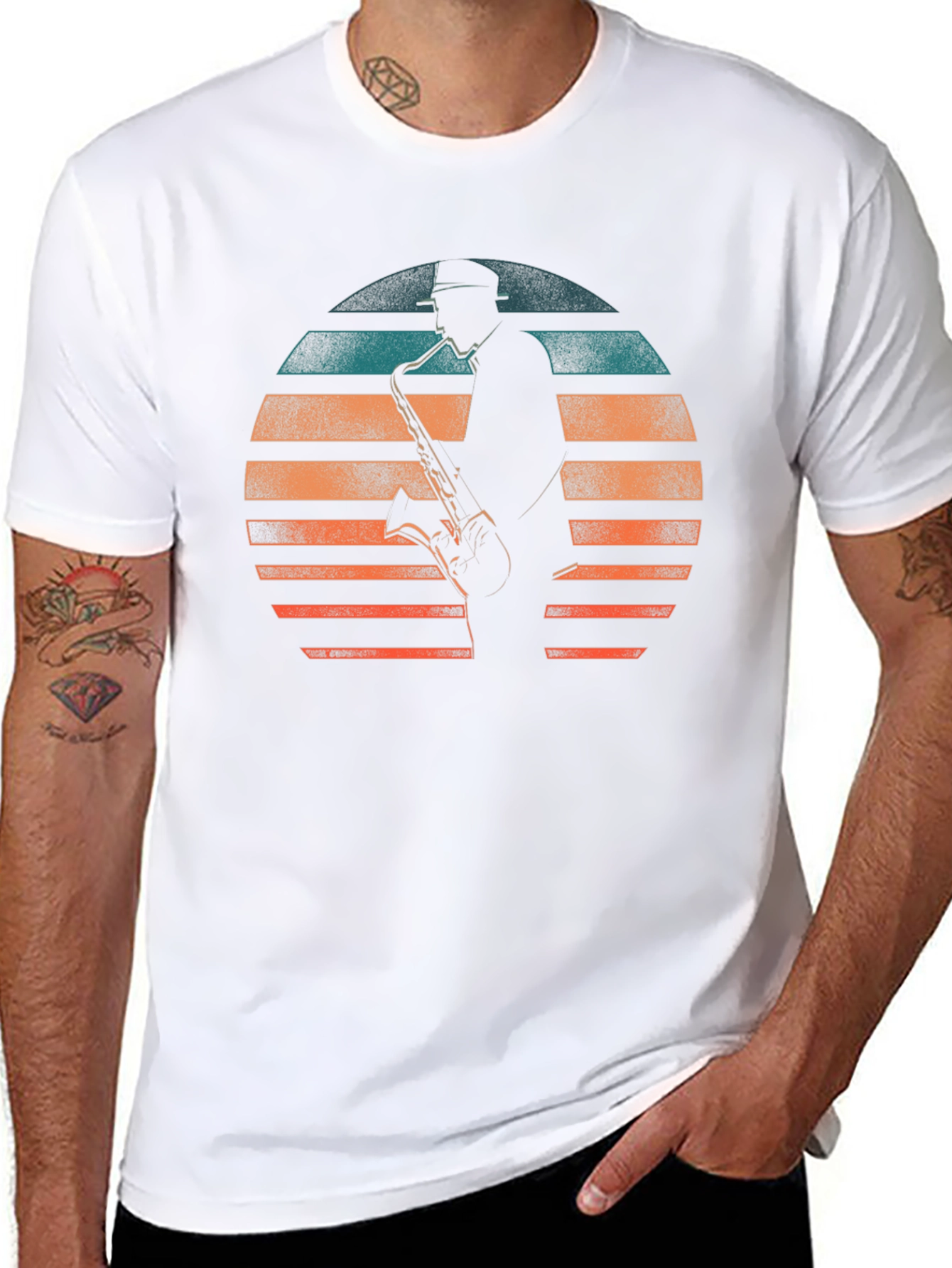 Saxophone Player Retro Sunset Graphic Tee