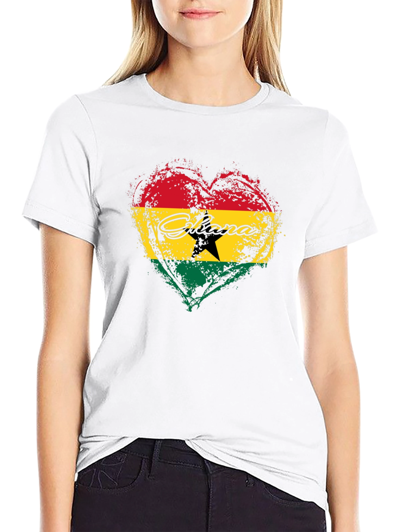 Ghana Flag Heart Graphic T-Shirt