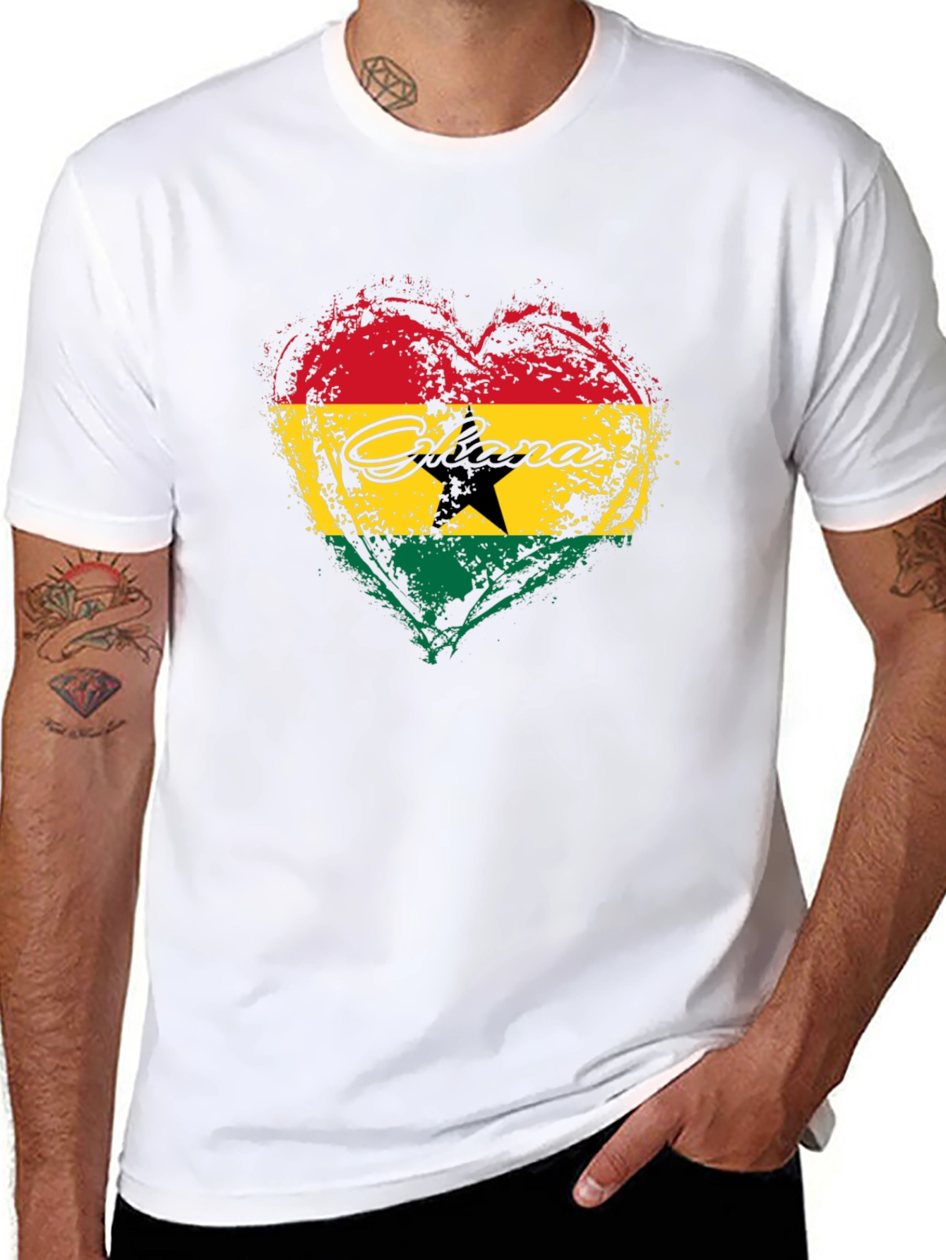 Ghana Flag Heart Graphic T-Shirt