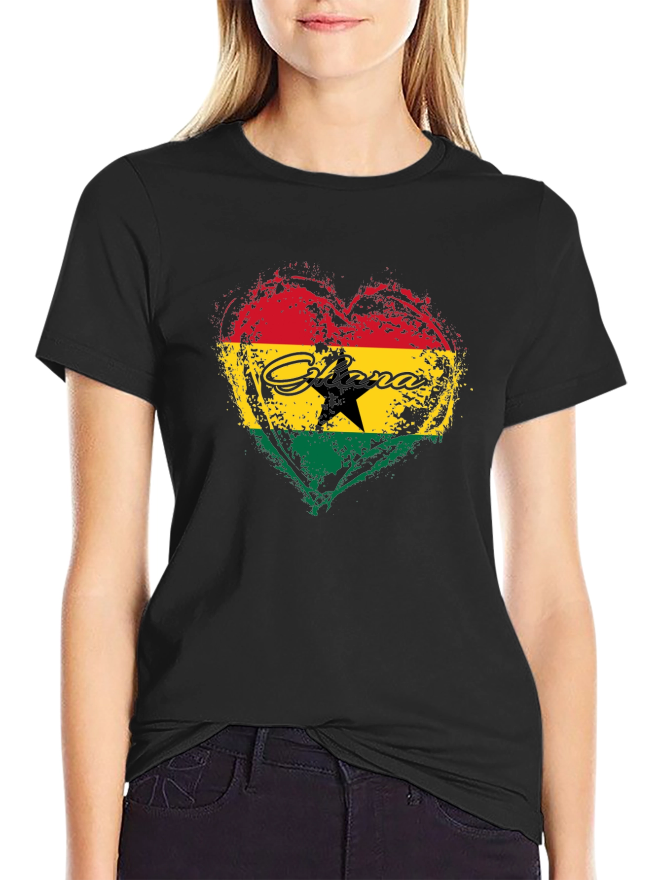 Ghana Flag Heart Graphic T-Shirt